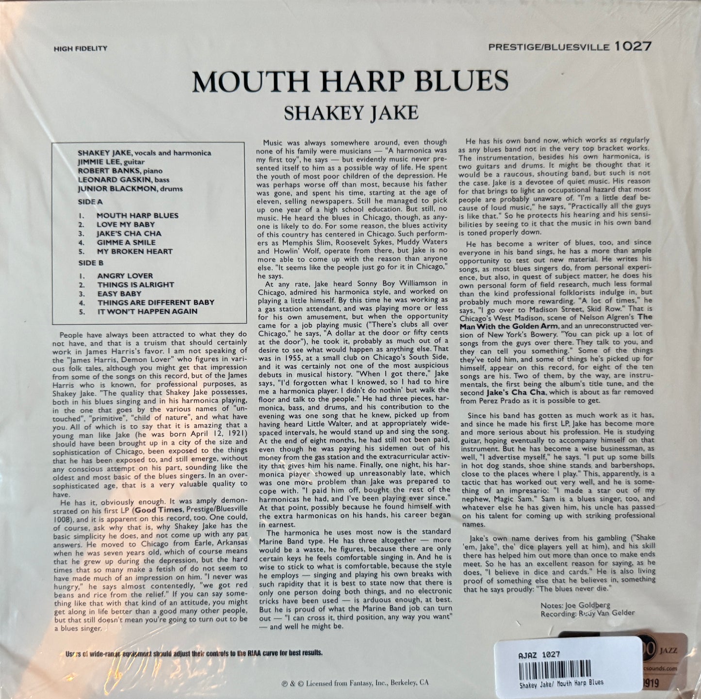 Shakey Jake - Mouth Harp Blues (AP 2XLP) Factory Sealed