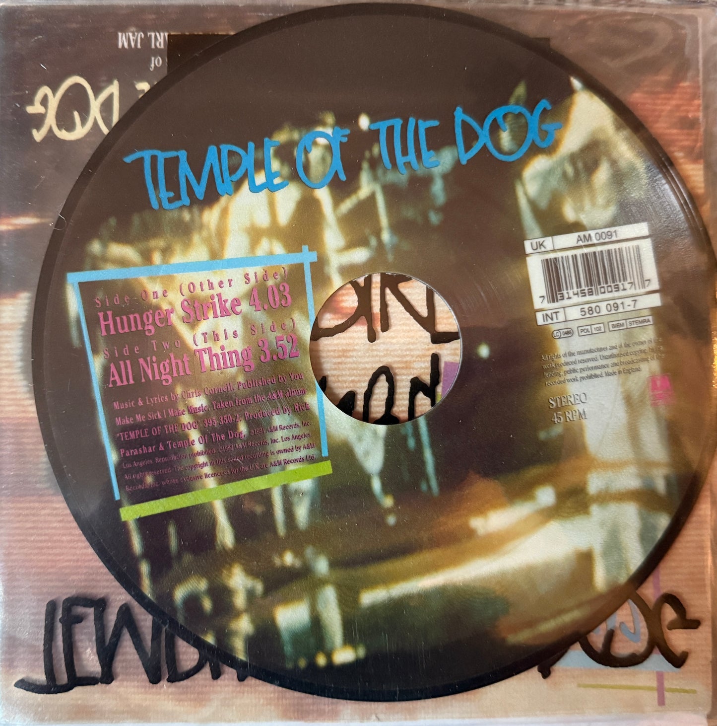 Temple Of The Dog - Hungerstrike/ All Night Thing 7” Picture Disc (1992 UK)