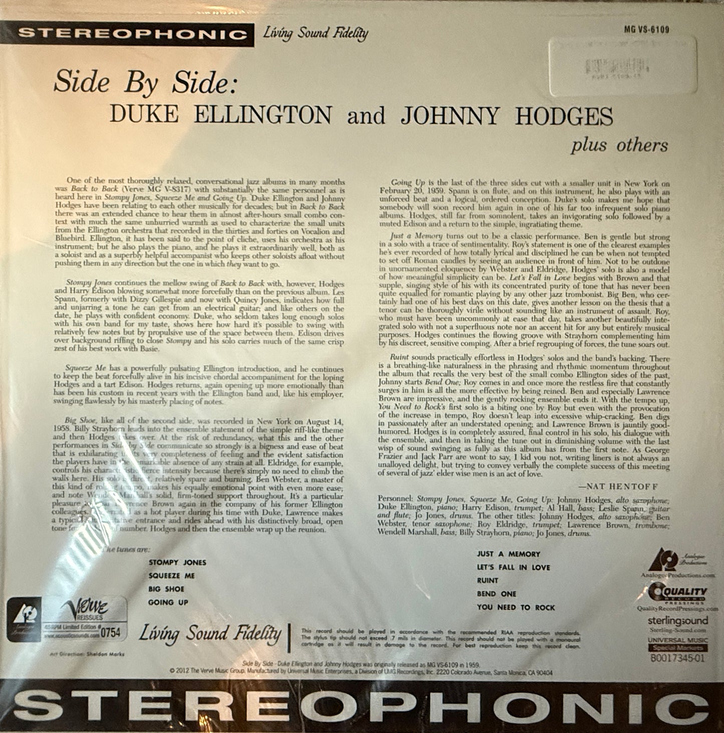 Duke Ellington - Side By Side (AP 2XLP) Factory Sealed