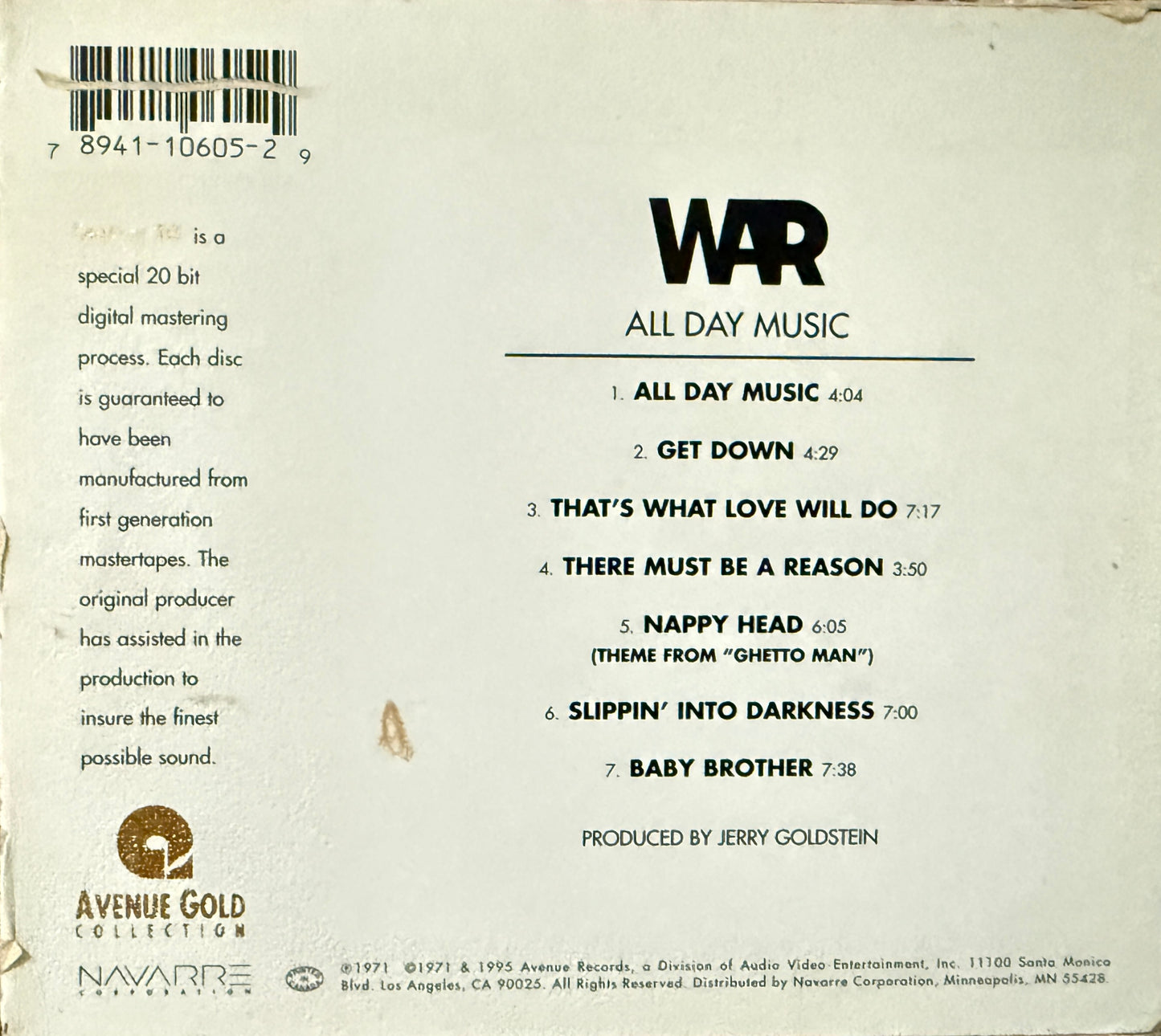 War - All Day Music (Avenue Gold CD)