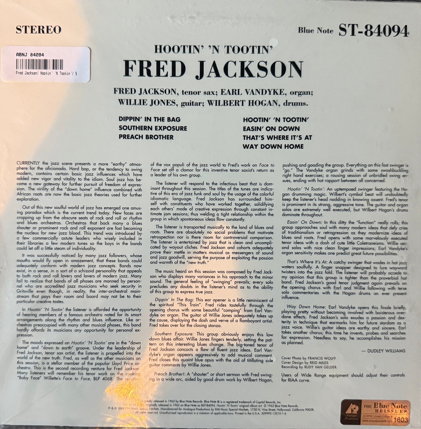 Fred Jackson - Hootin’ N’ Tootin’ (AP 2XLP) Factory Sealed