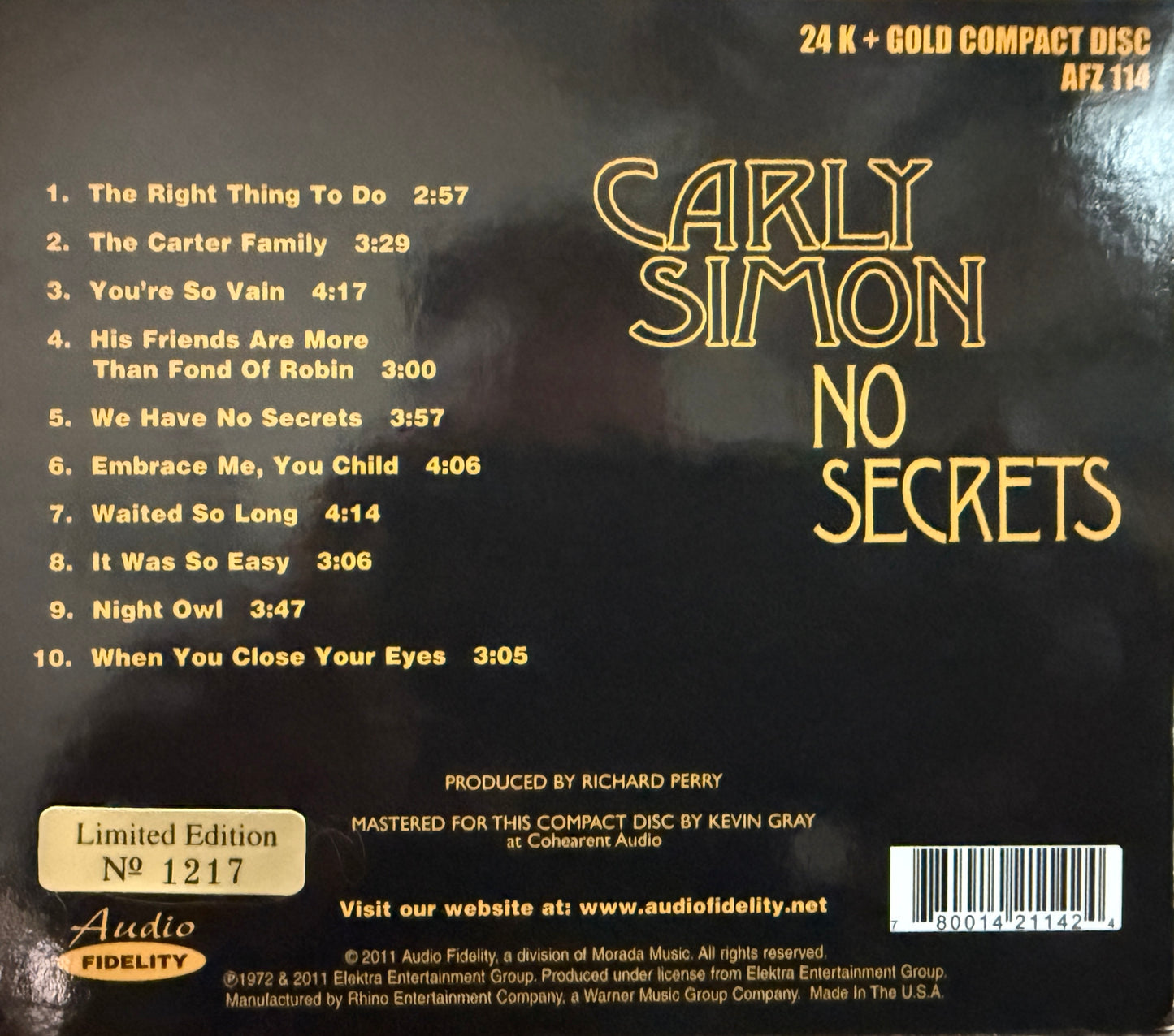 Carly Simon - No Secrets (Audio Fidelity Gold CD)