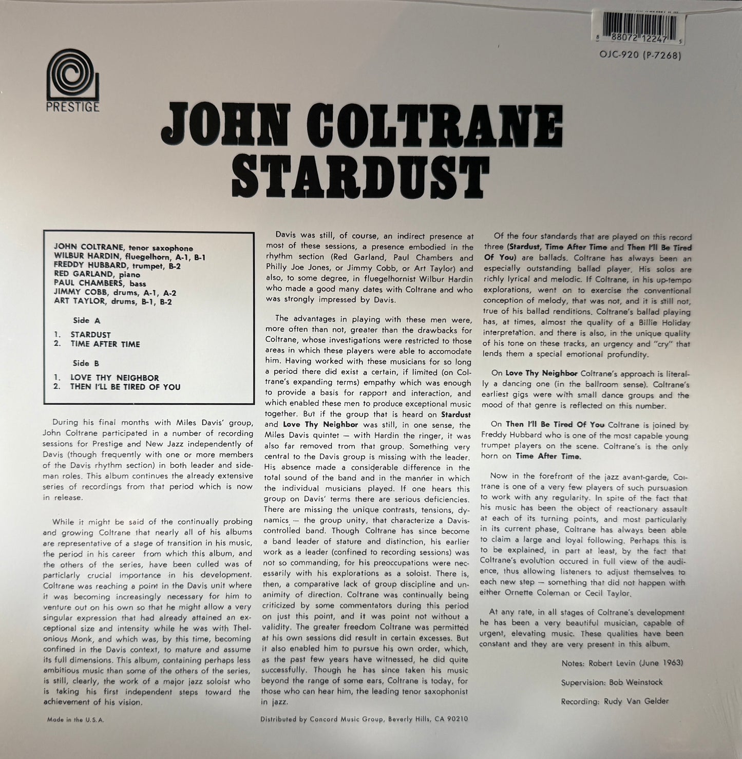 John Coltrane - Stardust (Blue Vinyl) Factory Sealed