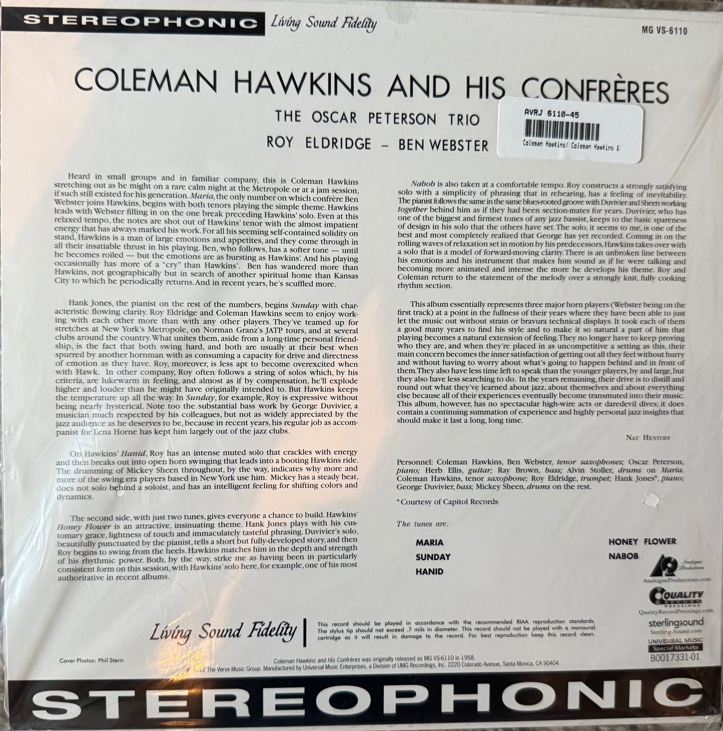 Coleman Hawkins - And Confreres (AP 2XLP) Factory Sealed