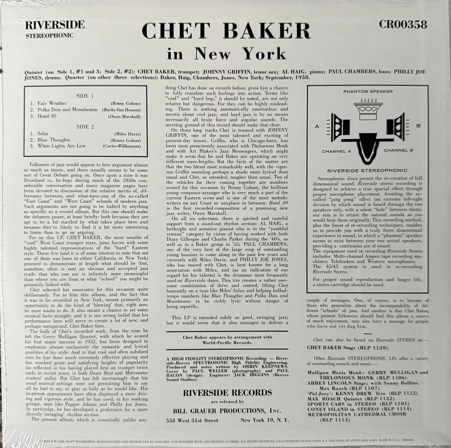 Chet Baker - In New York (Craft Recordings) Factory Sealed