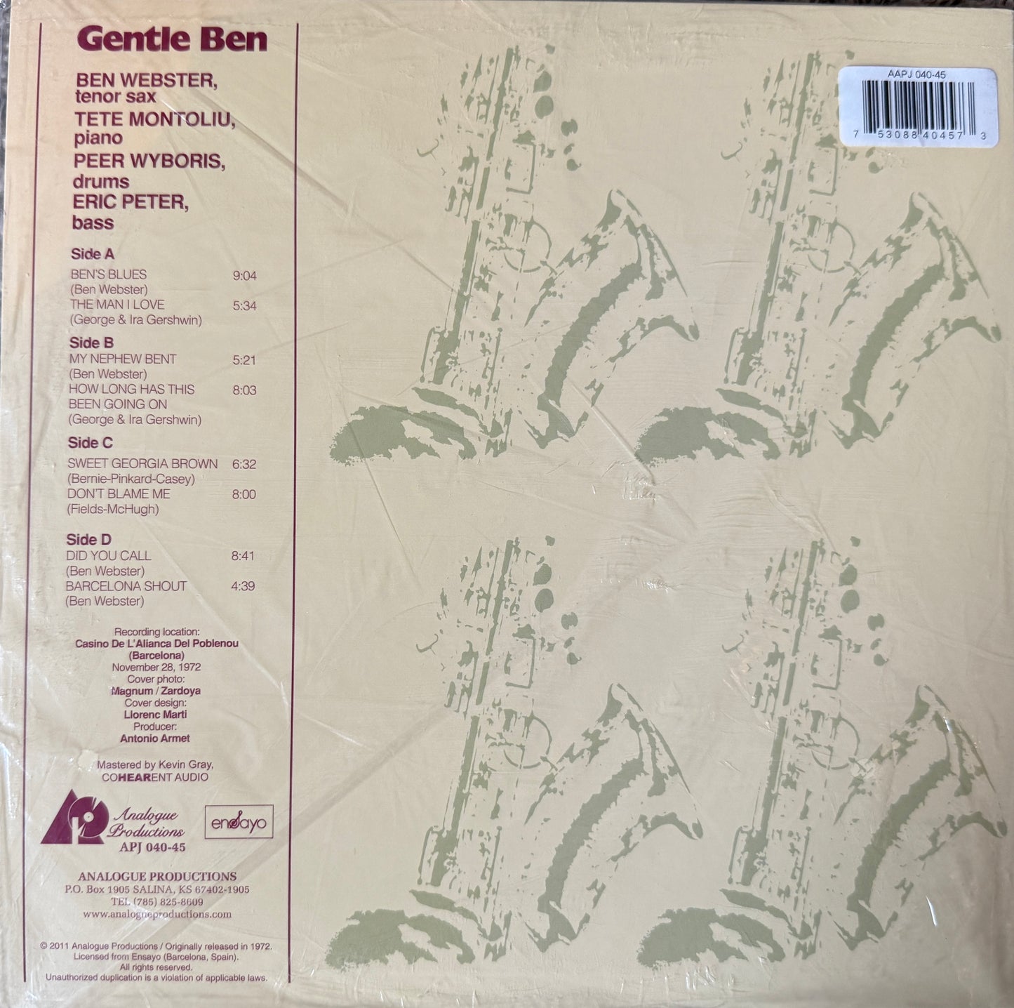 Ben Webster & Tete Montoliu Trio - Gentle Ben (AP 2XLP) Factory Sealed