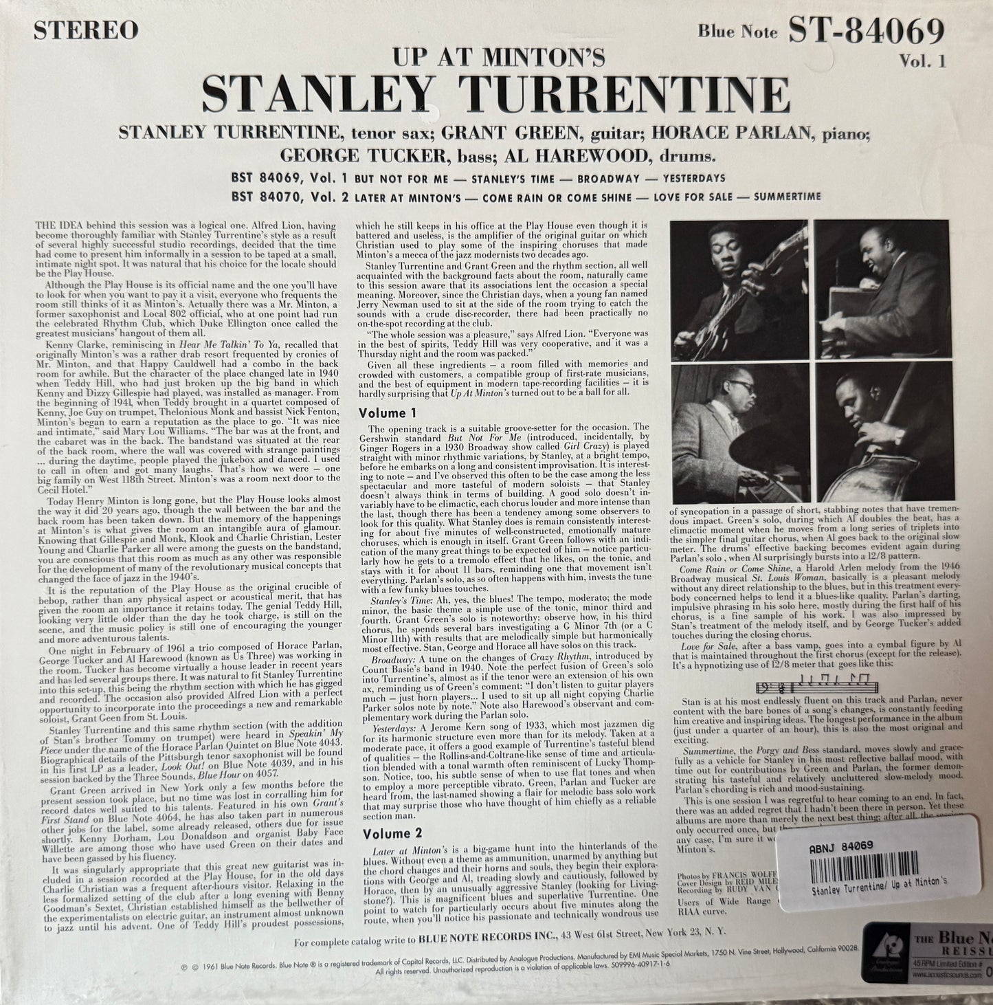 Stanley Turrentine - Up At Minton’s (AP 2XLP) Factory Sealed