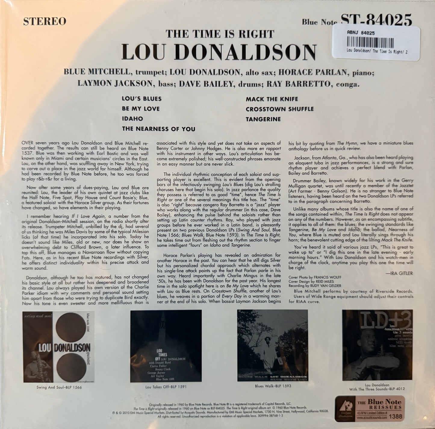Lou Donaldson - The Time is Right (AP 2XLP) Factory Sealed