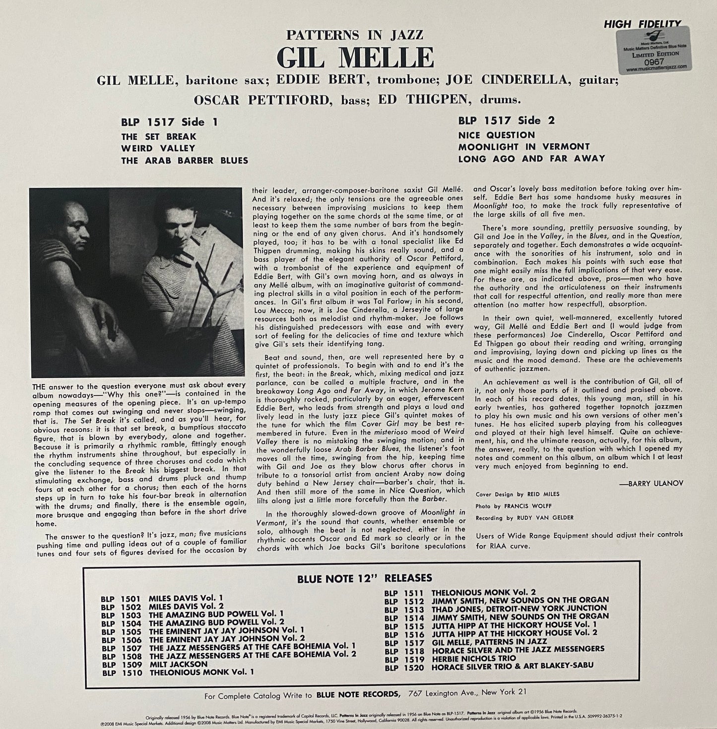 Gil Melle - Patterns In Jazz (Music Matters 2XLP 45 RPM)