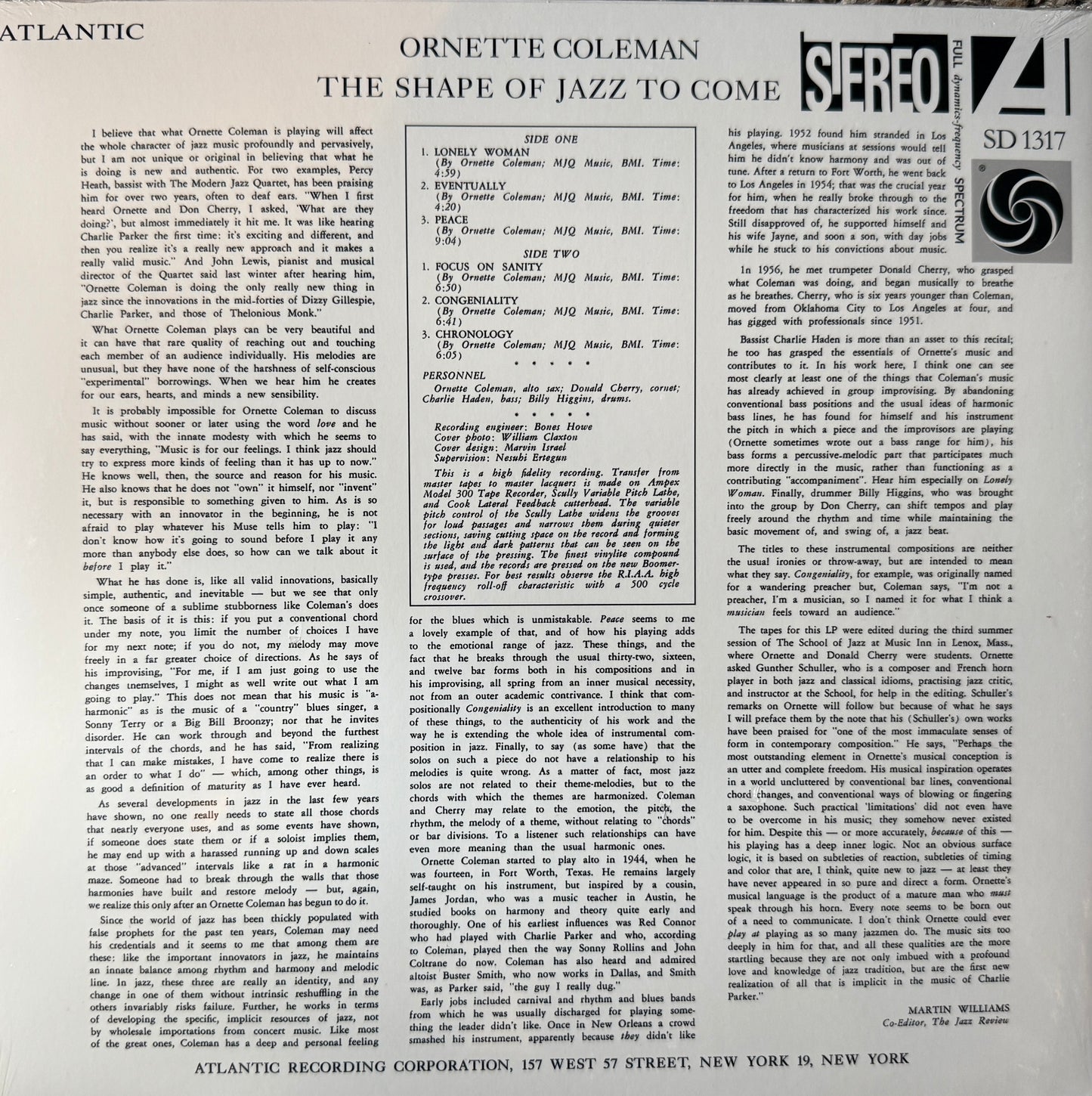 Ornette Coleman - The Shape Of Jazz To Come (Speakers Corner) Factory Sealed