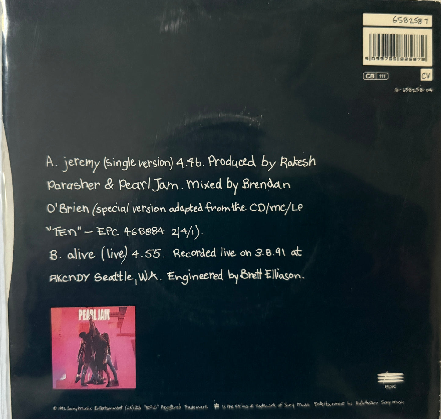 Pearl Jam - Jeremy/Alive UK 7” (Brown W/White Marble)