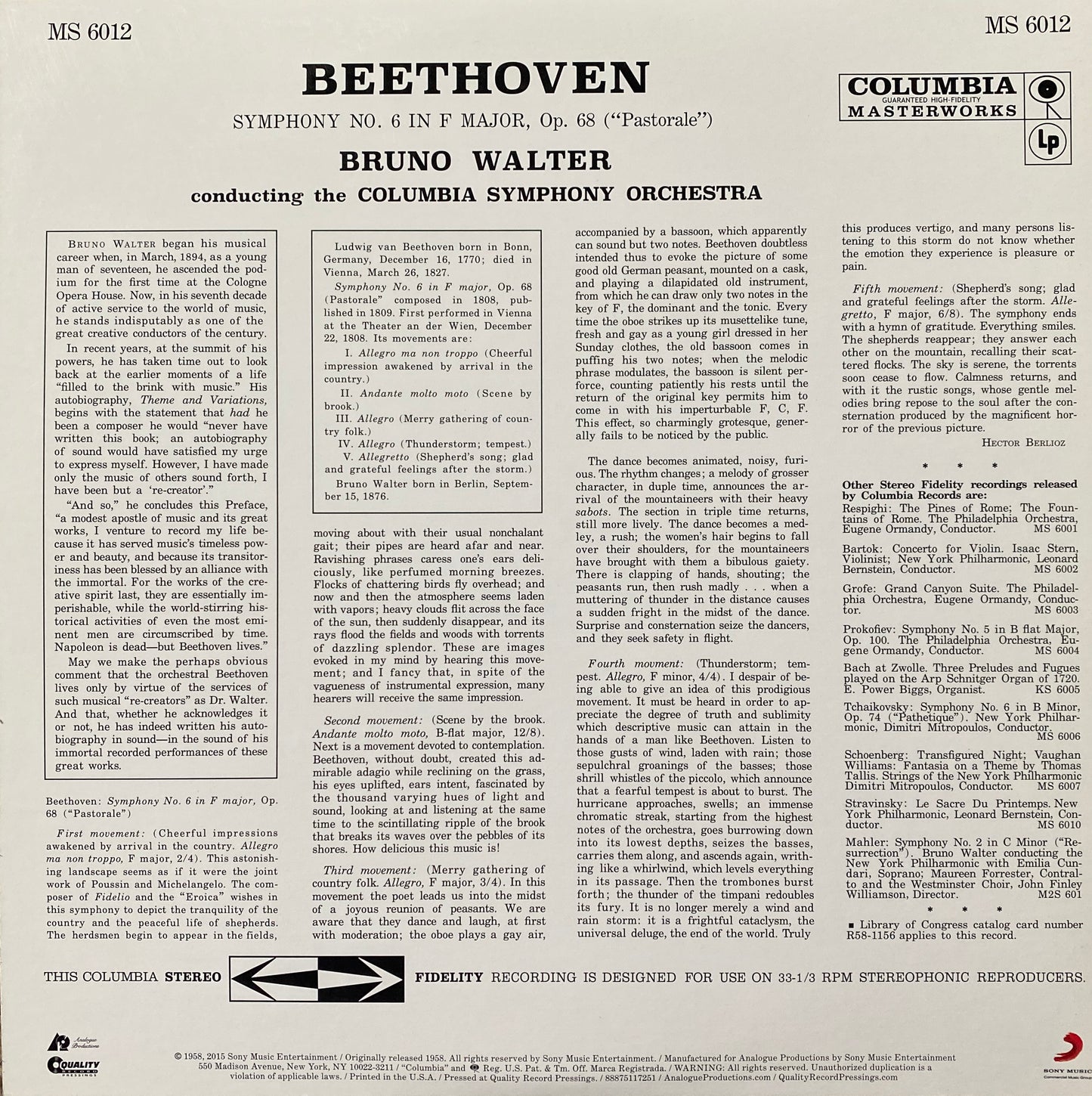 Beethoven - Symphony No. 6 in F Major (Analogue Productions) 200 Gram