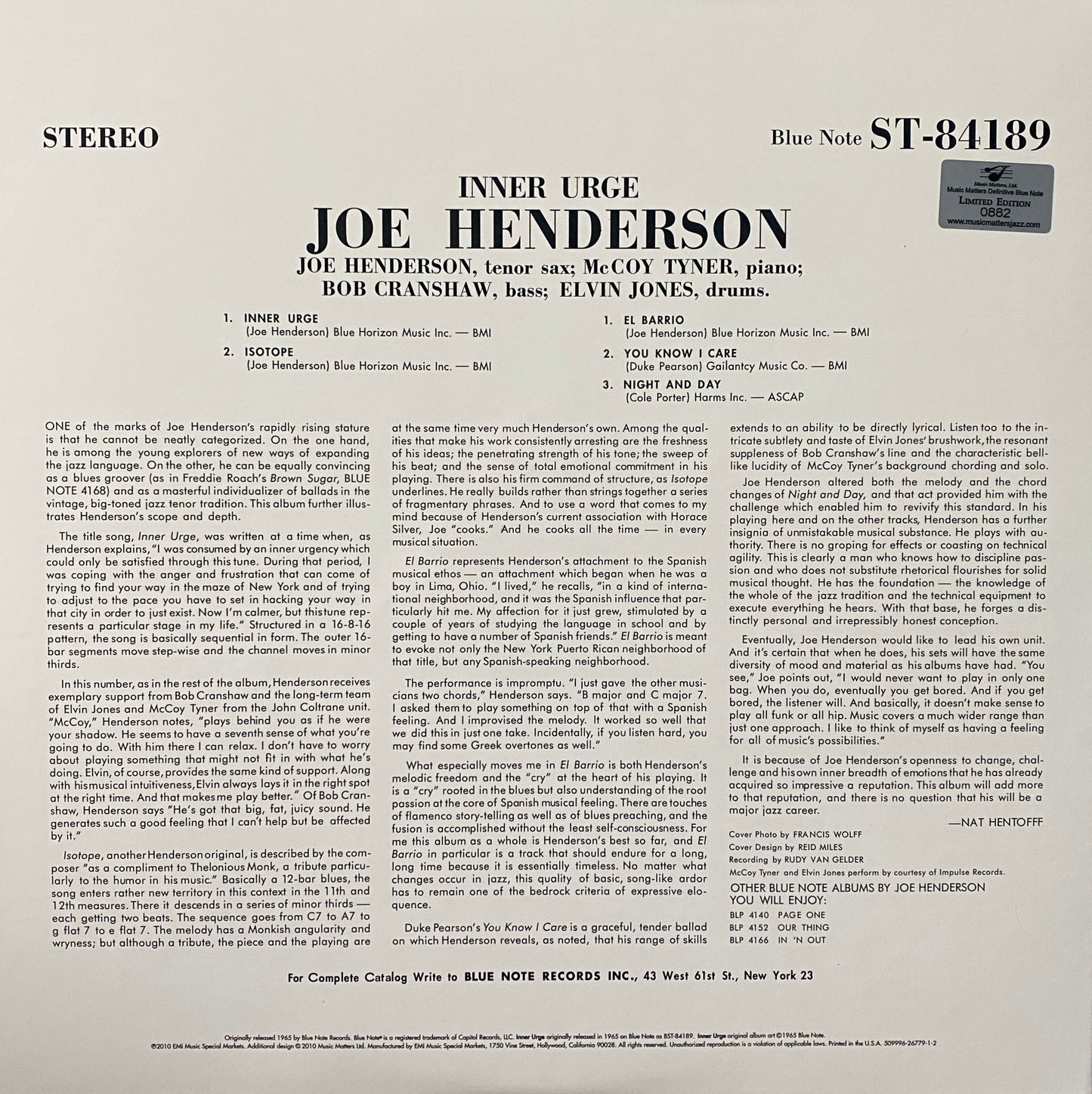 Joe Henderson - Inner Urge (Music Matters 2XLP 45 RPM)