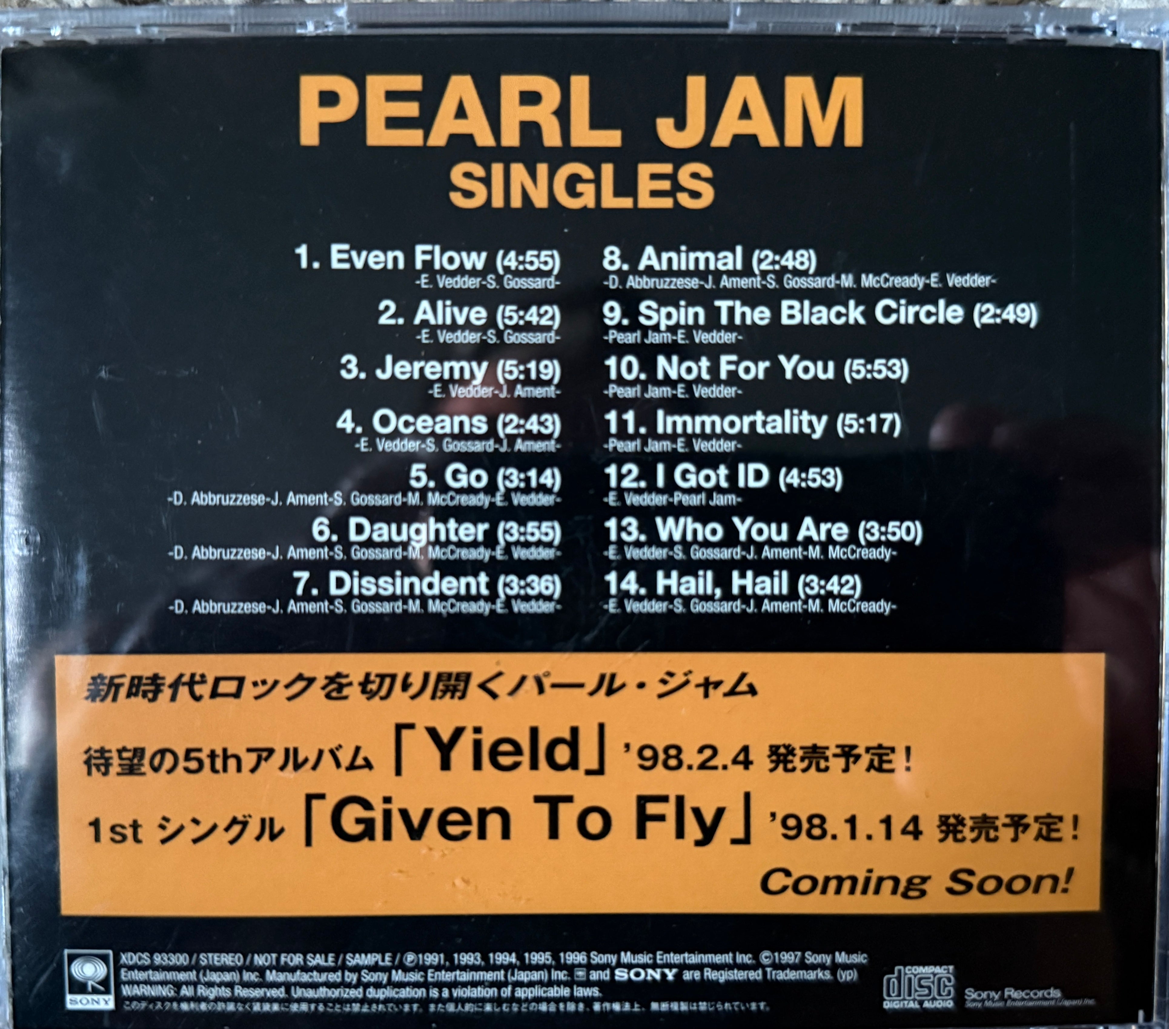 Pearl Jam - Singles (1996 Japan Promo CD) – Hi-Fidelity