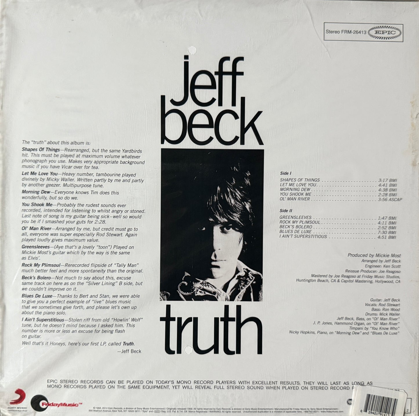 Jeff Beck - Truth (RTI Pressing, Blue Vinyl) Factory Sealed