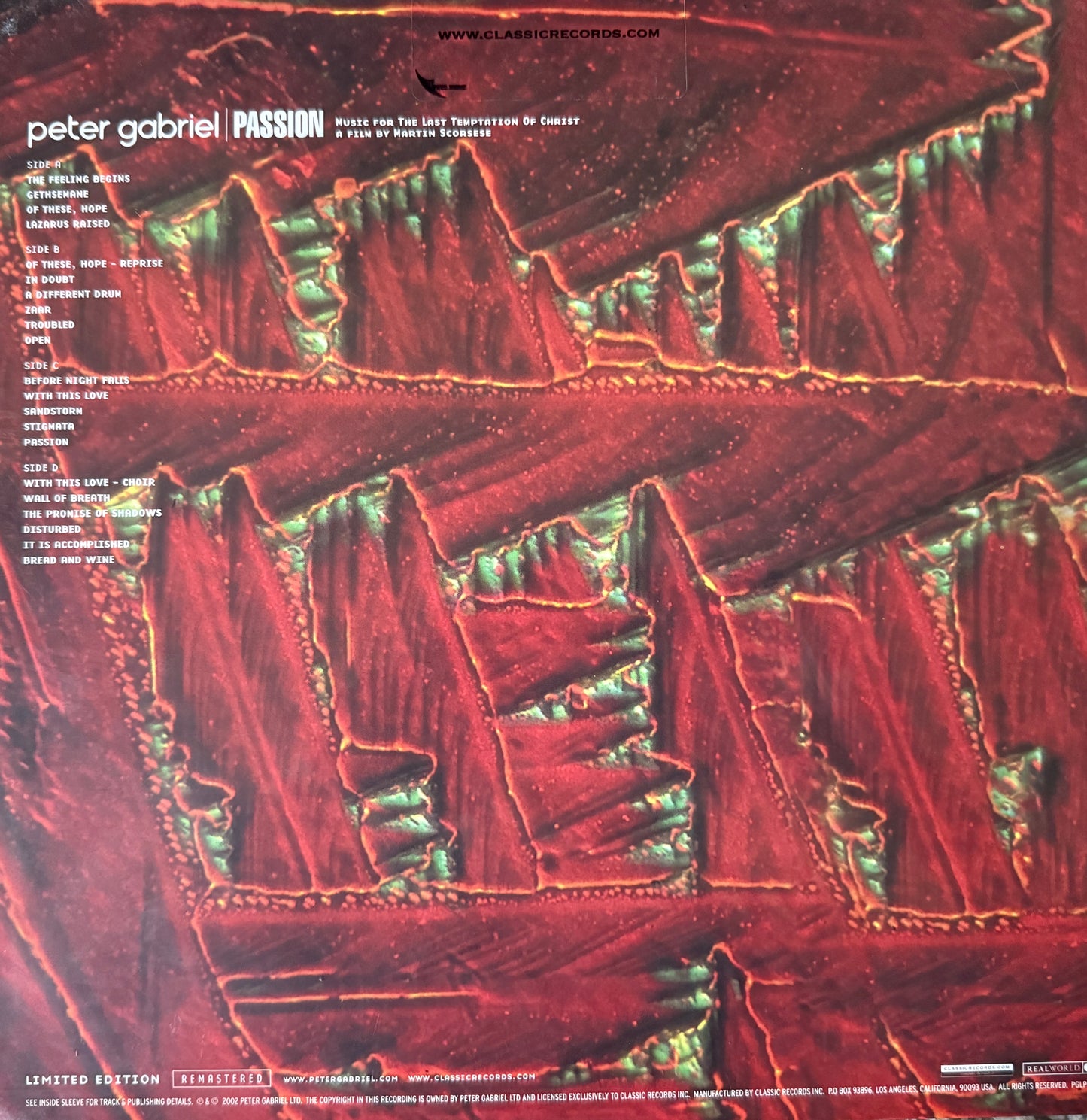 Peter Gabriel - The Passion (Classic Records 200 Gram Clarity) Factory Sealed