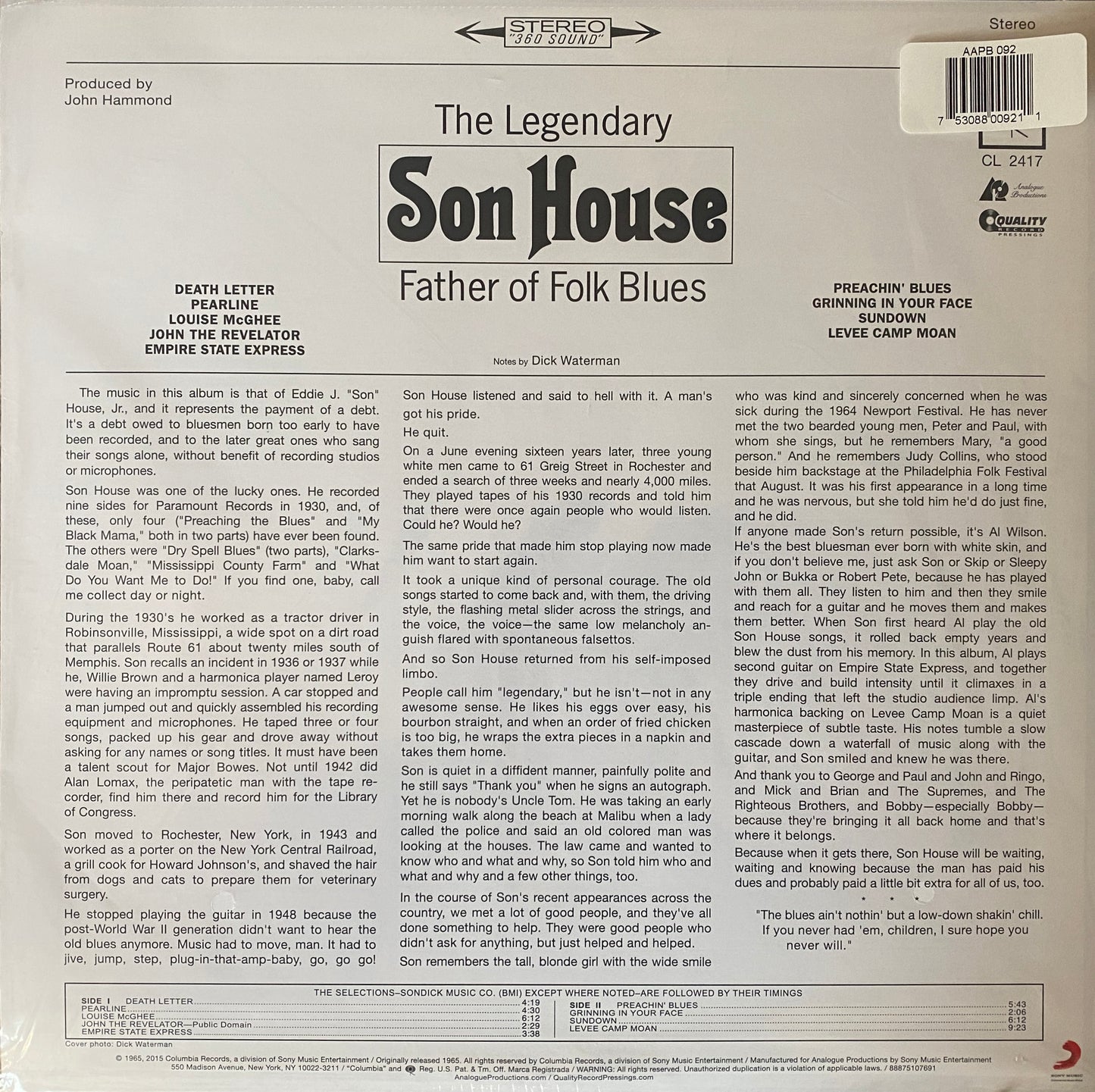 Son House - Father Of Folk Blues (Analogue Productions)