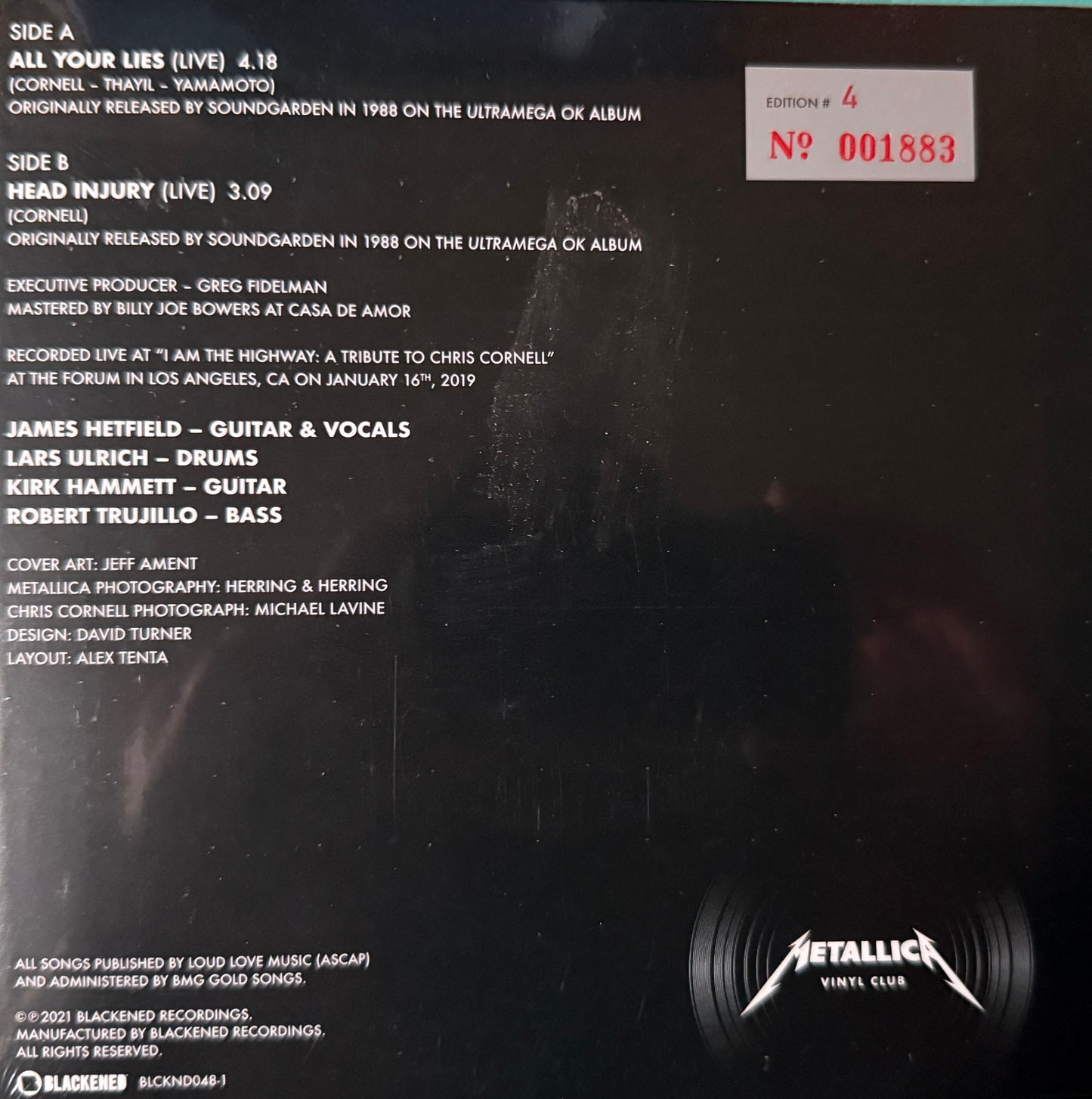 Metallica - Tribute to Chris Cornell (7” Ltd Edition) Sealed