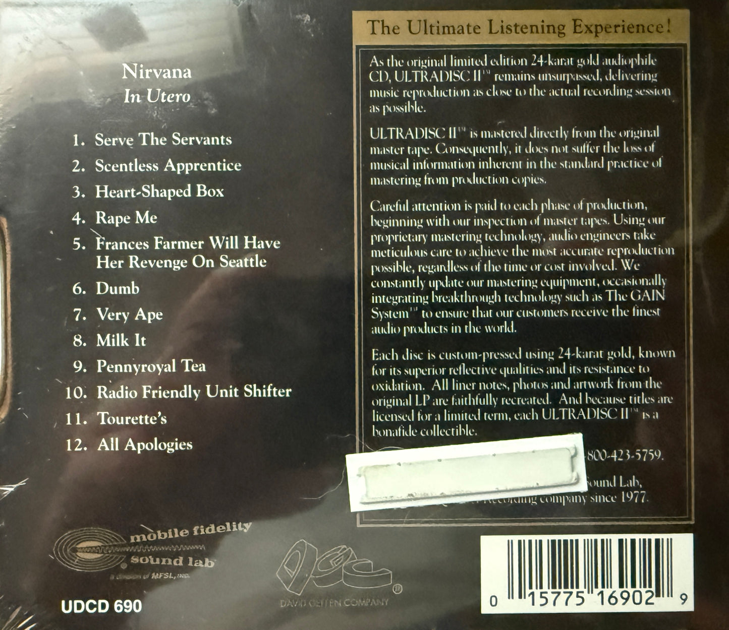 Nirvana - In Utero (Mobile Fidelity Sound Lab) 24K Gold CD Factory Sealed