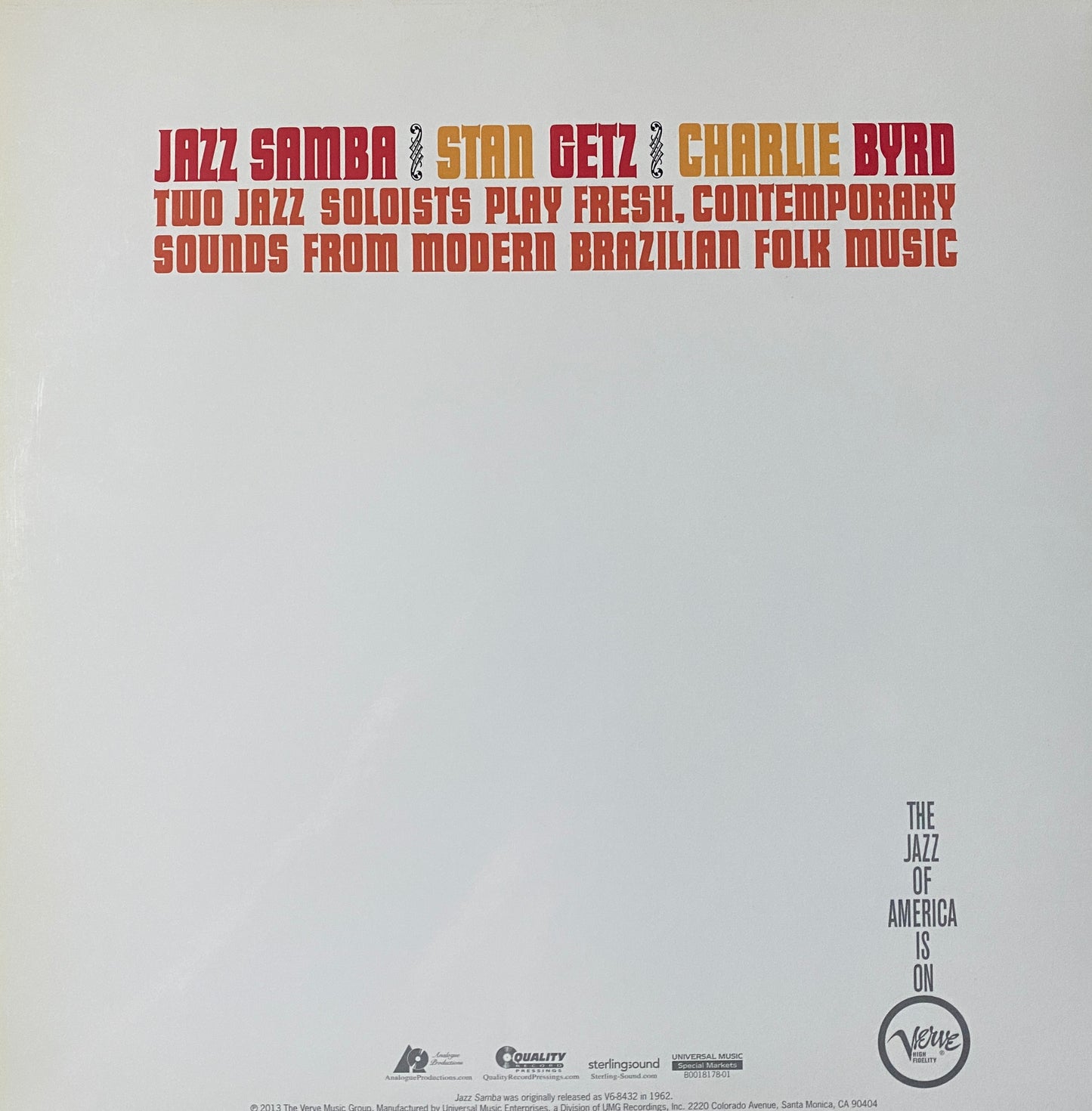 Getz/Byrd - Jazz Samba (Analogue Productions)