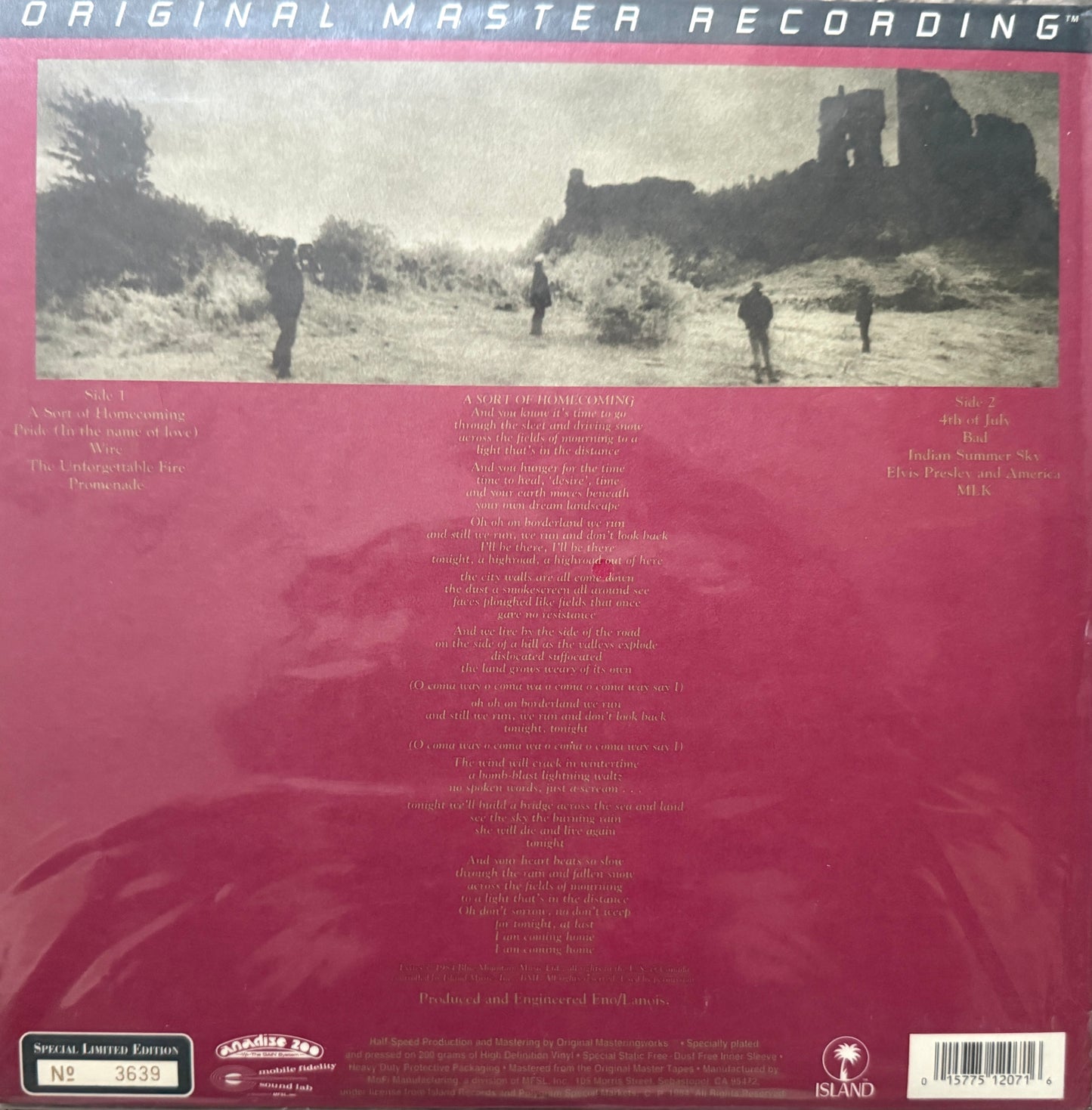 U2 - The Unforgettable Fire (Mobile Fidelity Sound Lab Anadisq 200 Gram) Factory Sealed