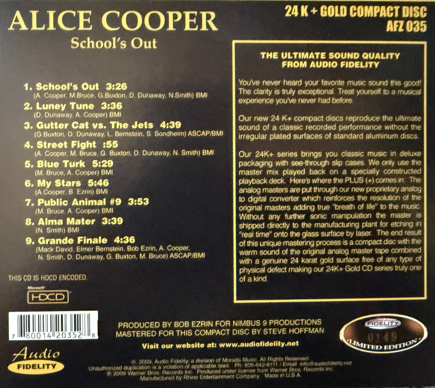Alice Cooper - School’s Out (Audio Fidelity Gold CD)