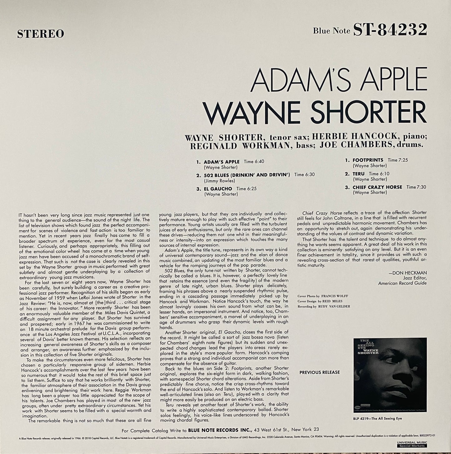 Wayne Shorter - Adam’s Apple (Music Matters 33 RPM)