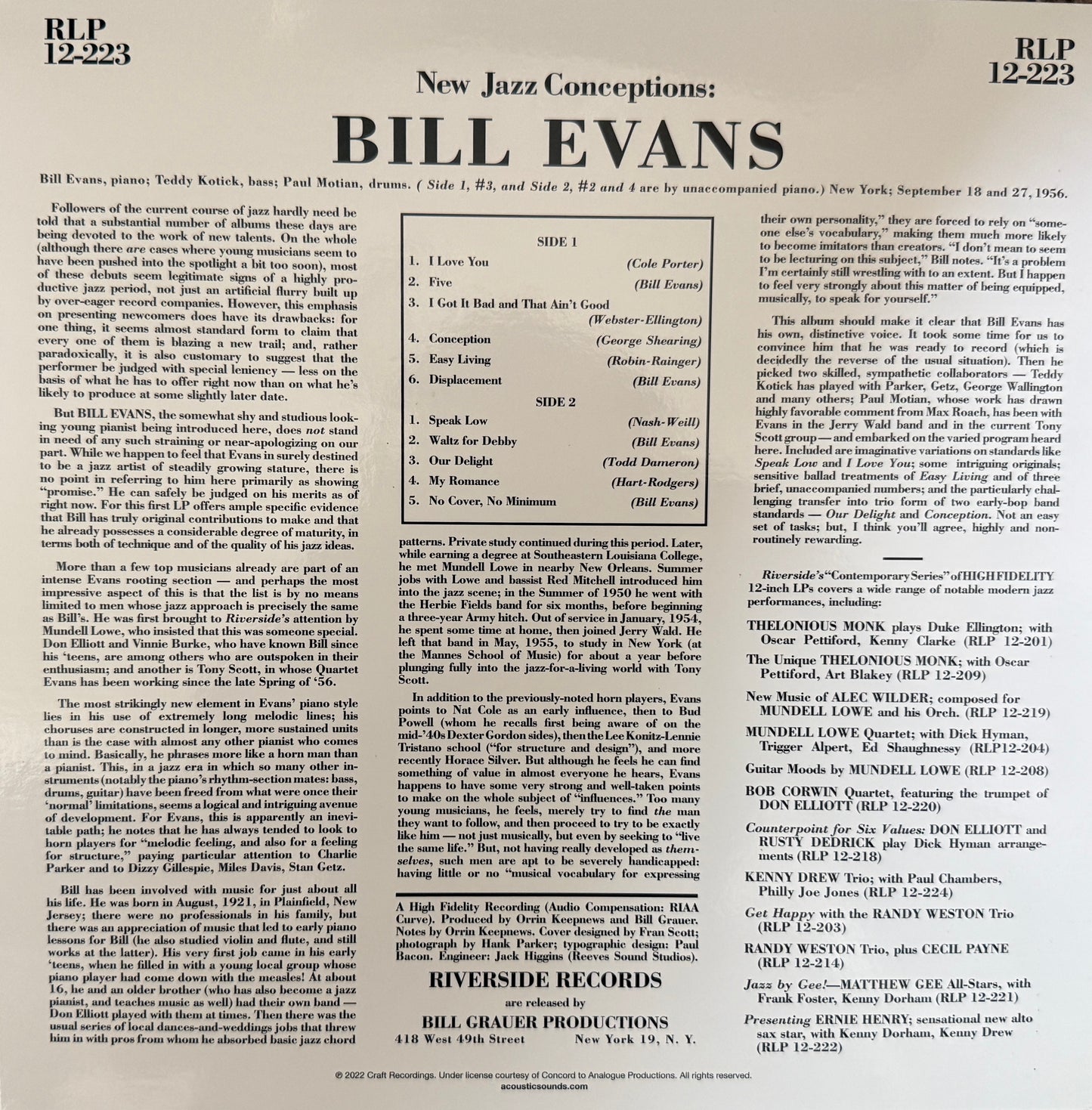 Bill Evans - New Jazz Conceptions (AP 2XLP)