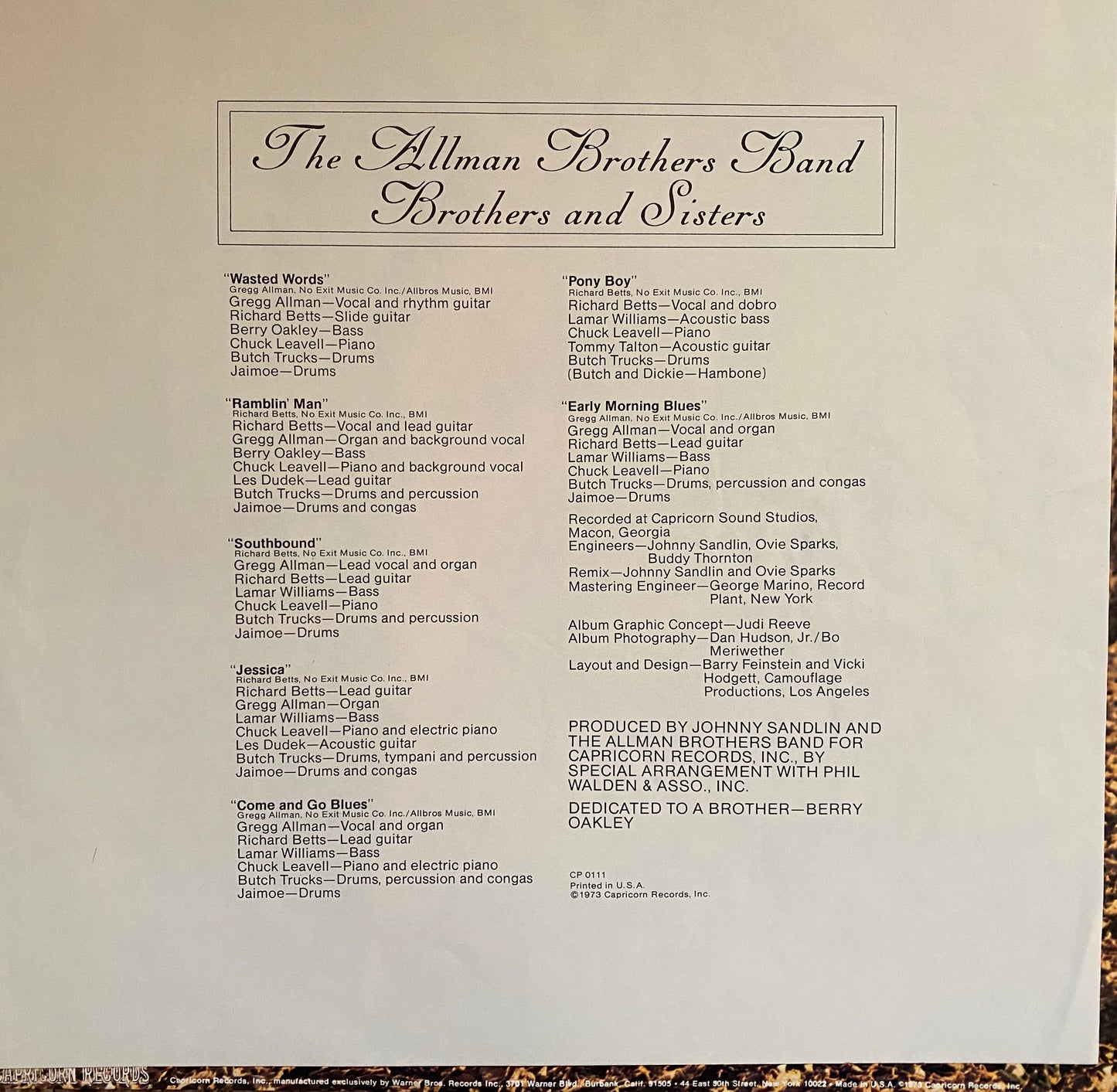 Allman Brothers Band - Brothers And Sisters (1973 U.S. Pressing)