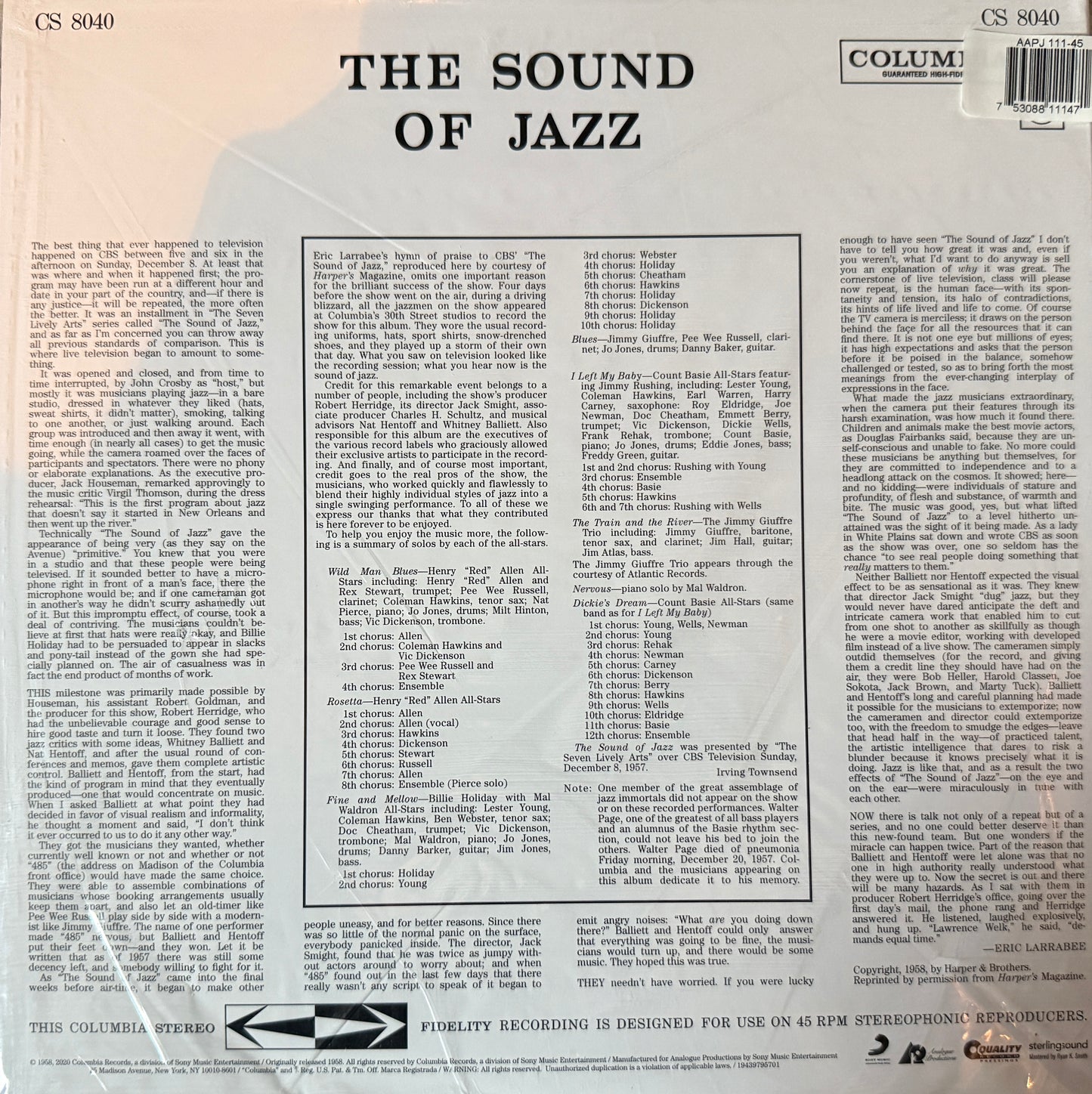The Sound Of Jazz (AP 2XLP) Factory Sealed