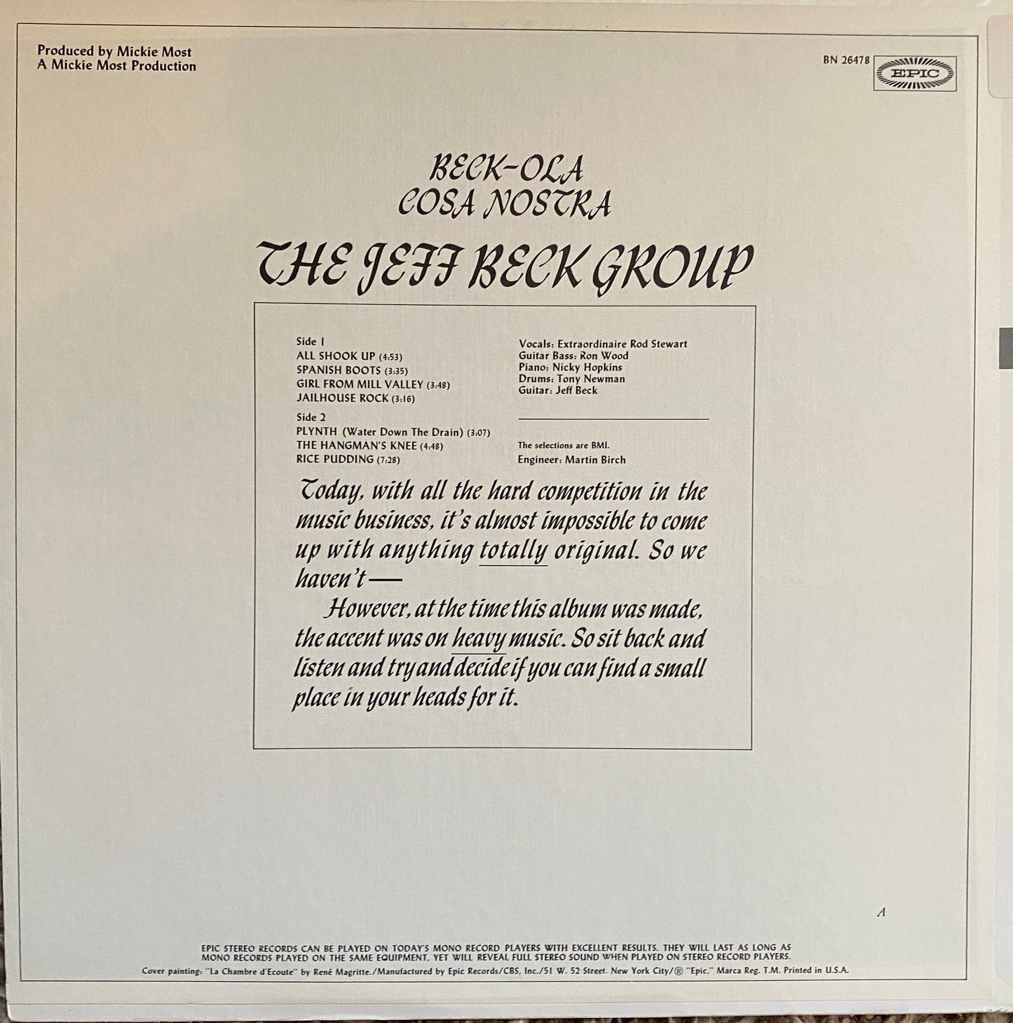 Jeff Beck Group - Beck Ola (1969 U.S. Pressing)