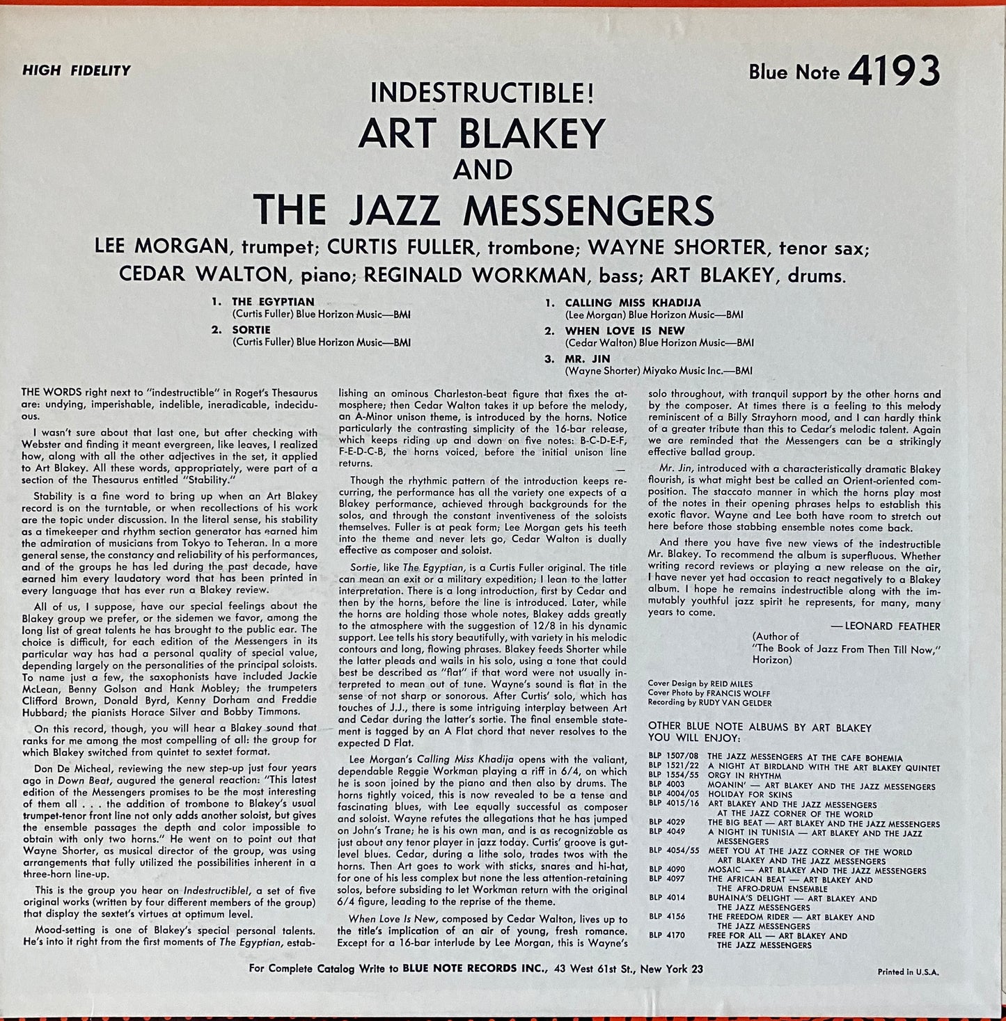 Art Blakey and the Jazz Messengers - Indestructible (1st U.S. Mono Pressing)