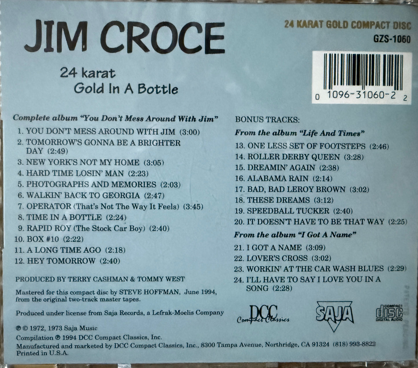 Jim Croce - Gold In A Bottle (DCC Gold CD)