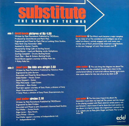Substitute:Songs Of The Who (Featuring David Bowie/Pearl Jam/Paul Weller) PROMO Red Vinyl 7”