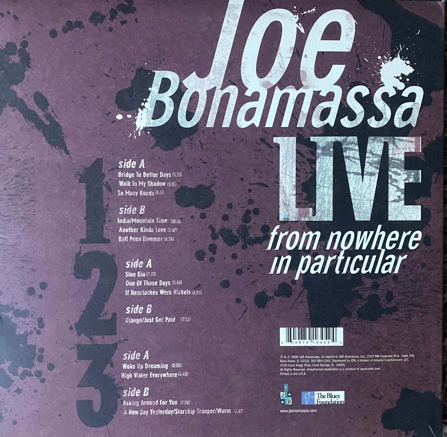 Joe Bonamassa - Live From Nowhere.. (2008 U.S. Press 3XLP)