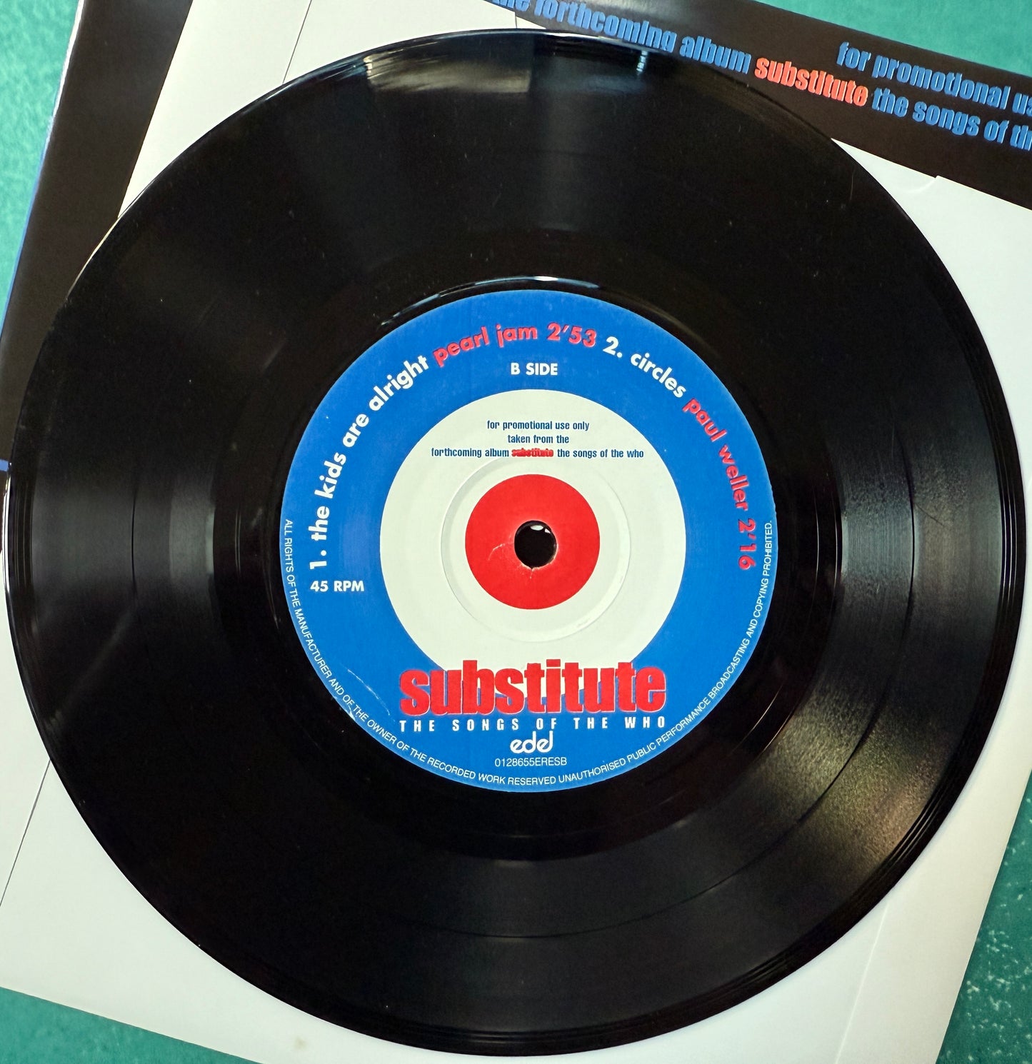 Substitute:Songs Of The Who (Featuring David Bowie/Pearl Jam/Paul Weller) PROMO Black Vinyl 7”