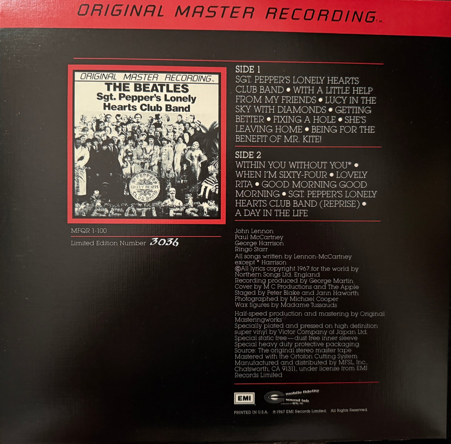 Beatles - Sgt Pepper Lonely Heart Club Band (Mobile Fidelity Sound Lab UHQR 200 Gram Flat Profile)