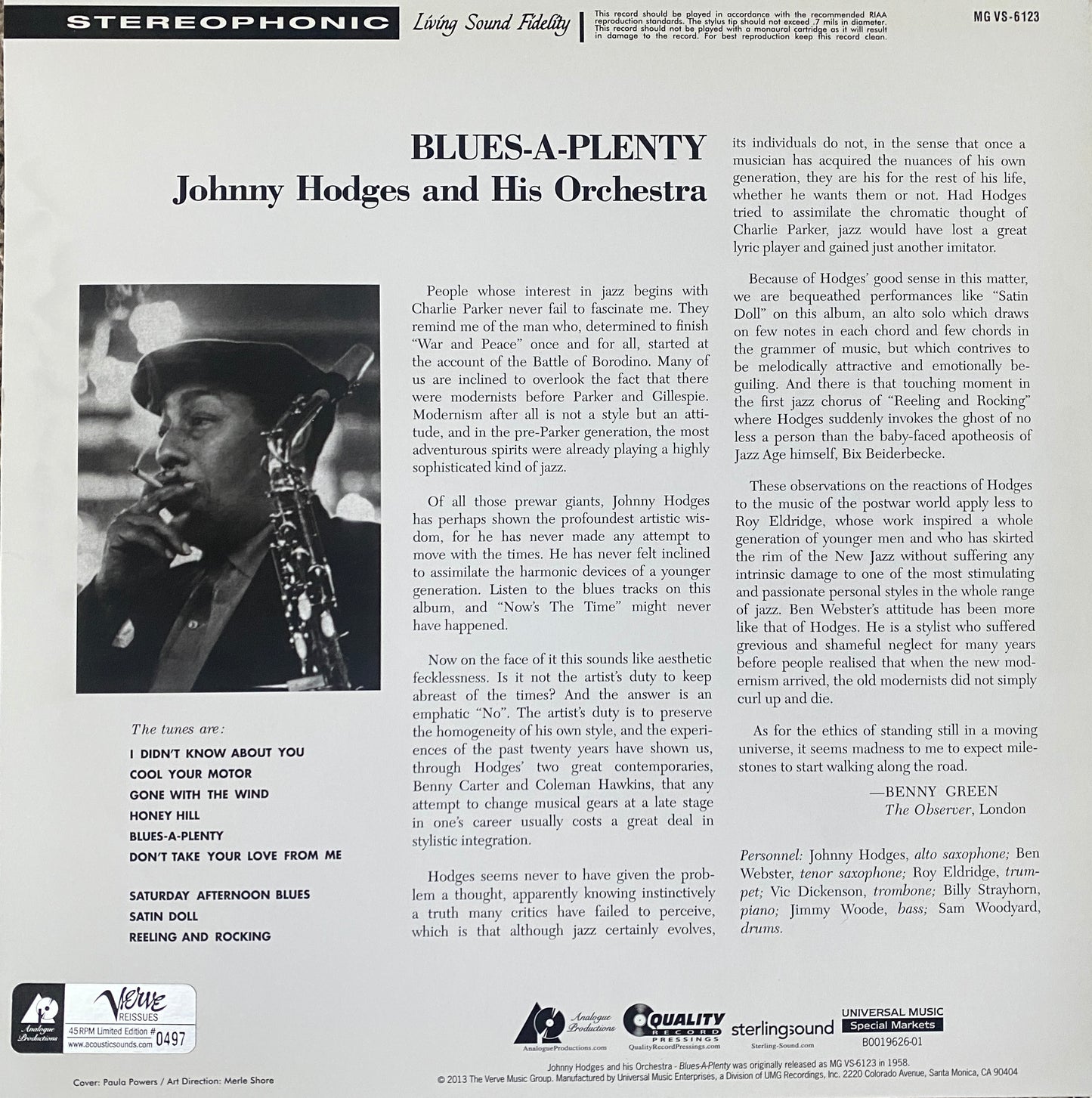 Johnny Hodges and his Orchestra - Blues A Plenty (Analogue Productions)