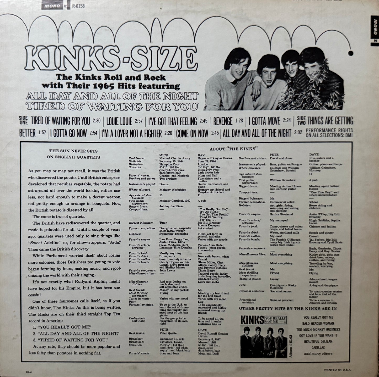 Kinks - Kinks Size (1965 U.S. Mono TriColor Steamboat)