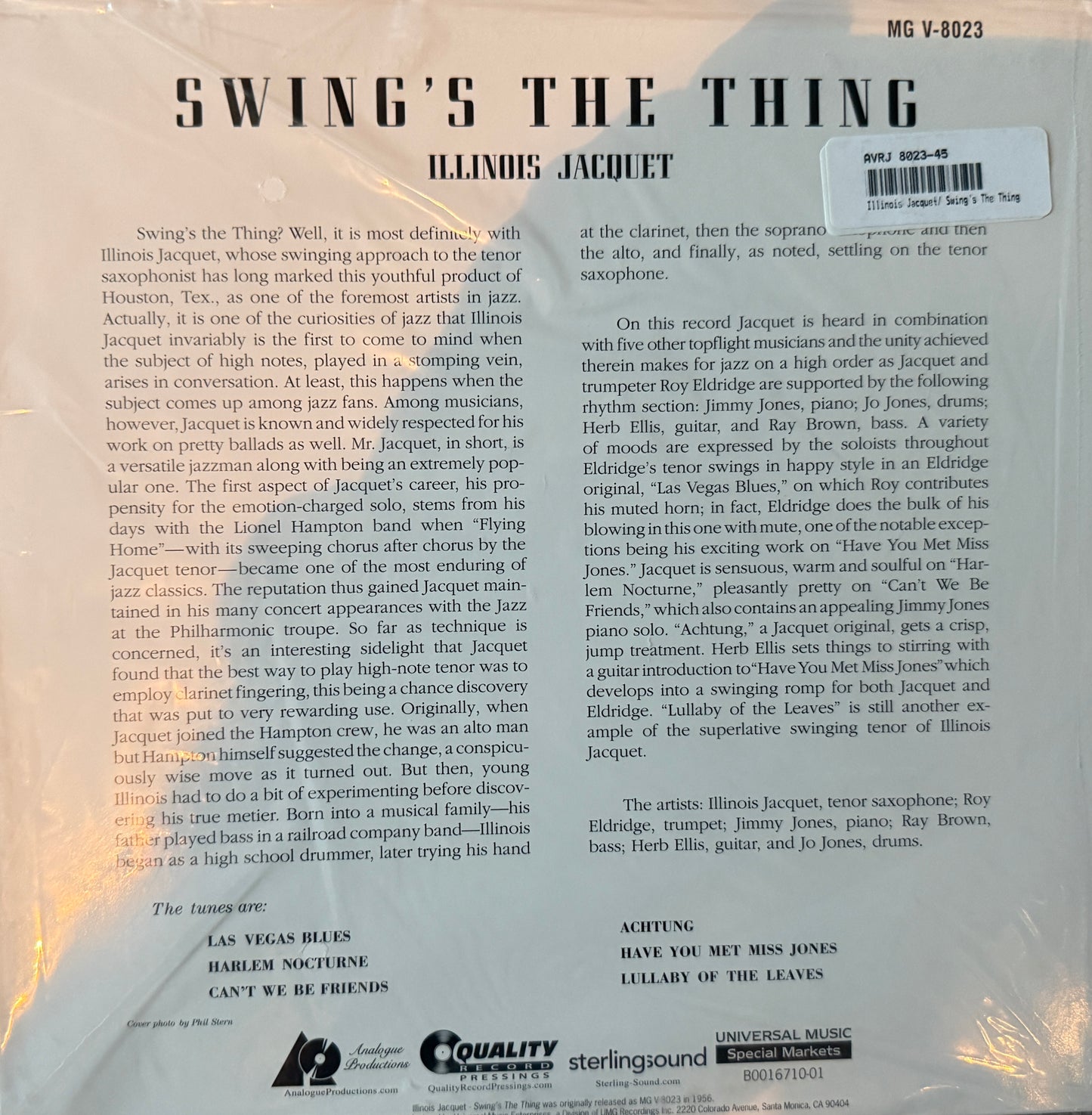 Illinois Jacquet - Swing’s The Thing (AP 2XLP) Factory Sealed