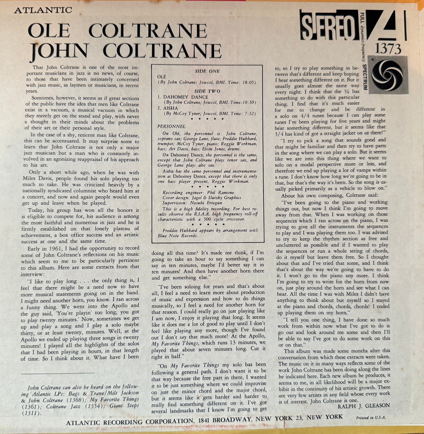 John Coltrane - Ole (Early 70’s Atlantic)