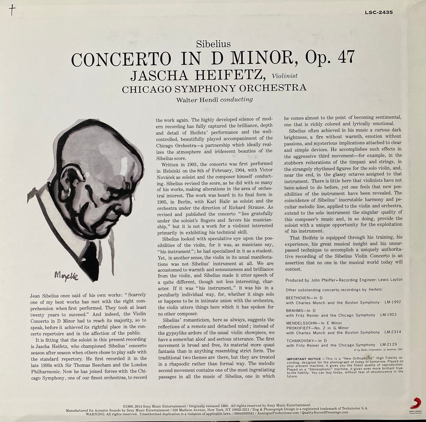 Sibelius - Violin Concerto in D (Analogue Productions) 200 Gram