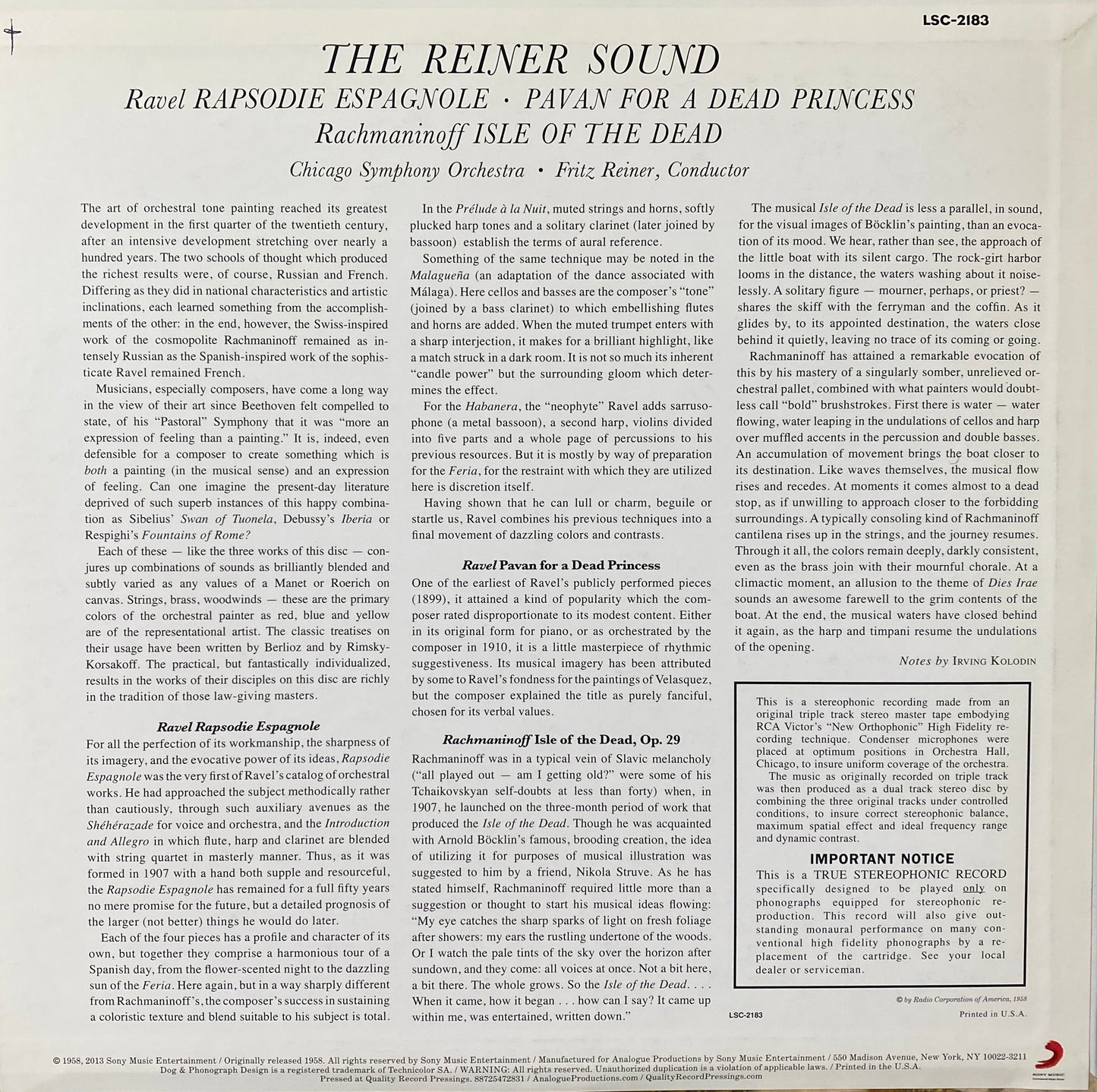 Reiner - The Reiner Sound (Analogue Productions) 200 Gram