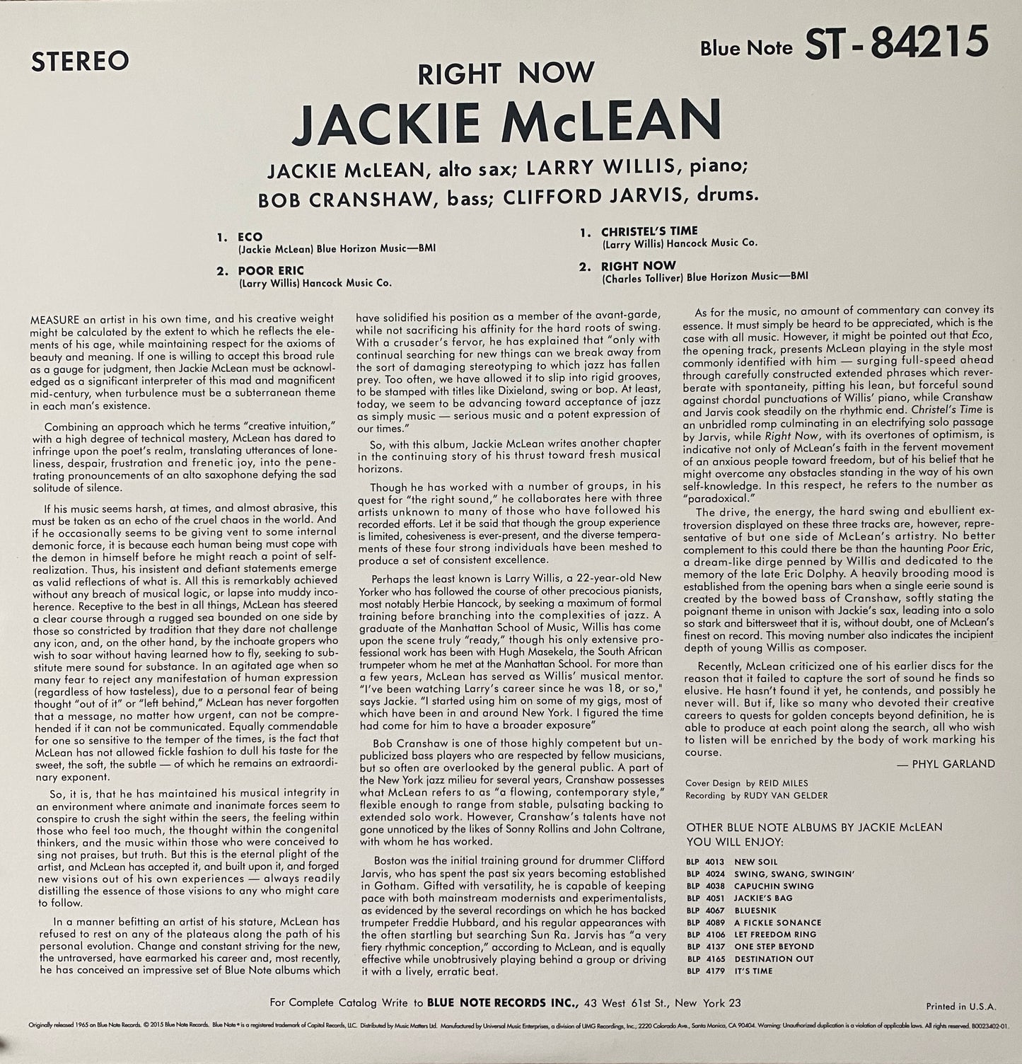 Jackie McLean - Right Now! (Music Matters 33 RPM)