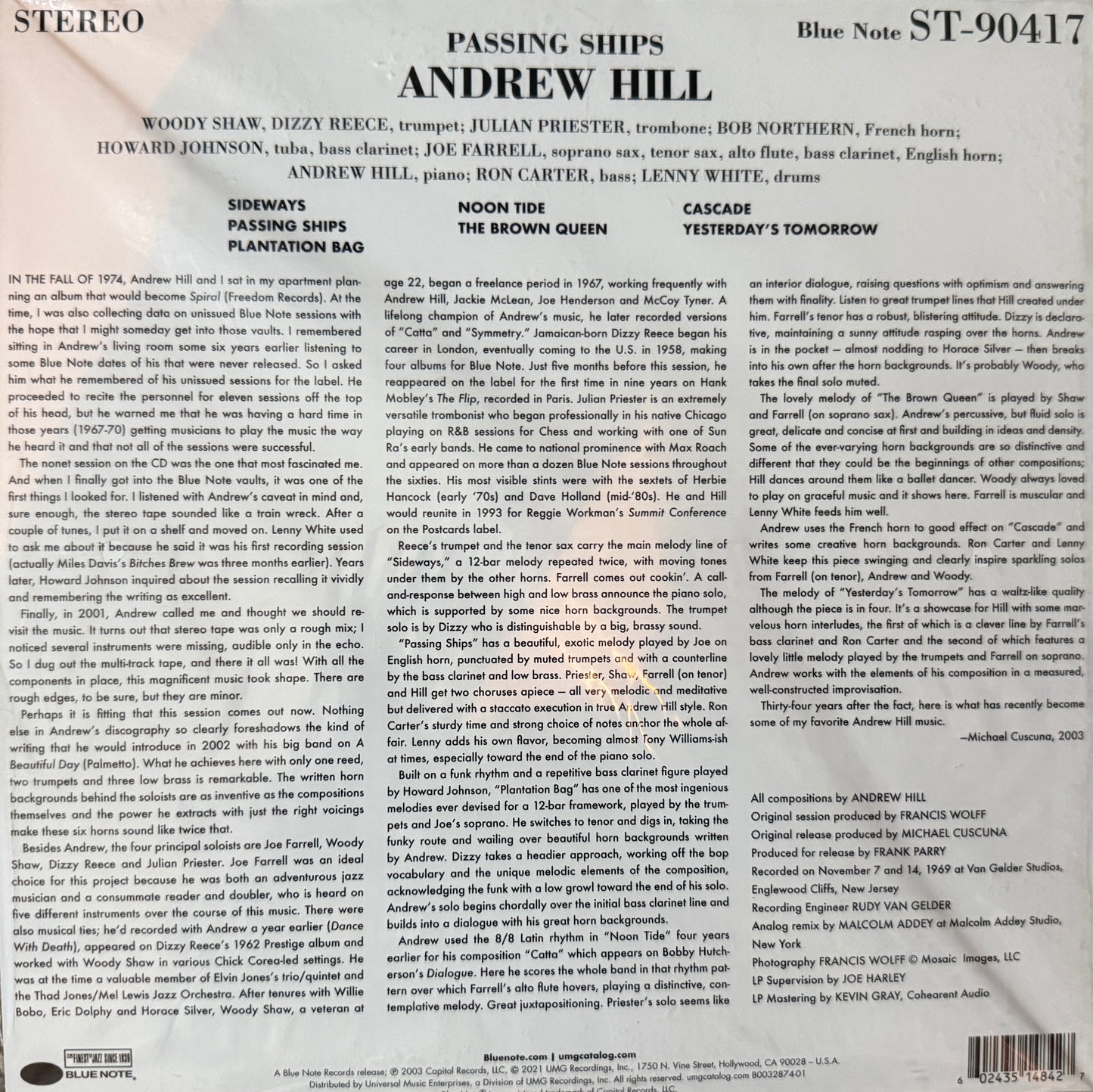 Andrew Hill - Passing Ships (Tone Poet 2XLP) Factory Sealed