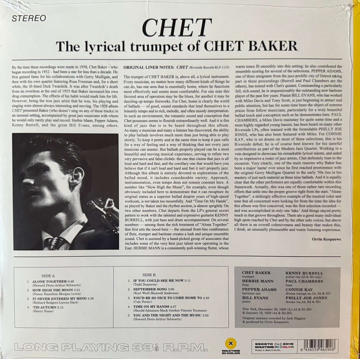 Chet Baker - Chet (Yellow Vinyl) Factory Sealed