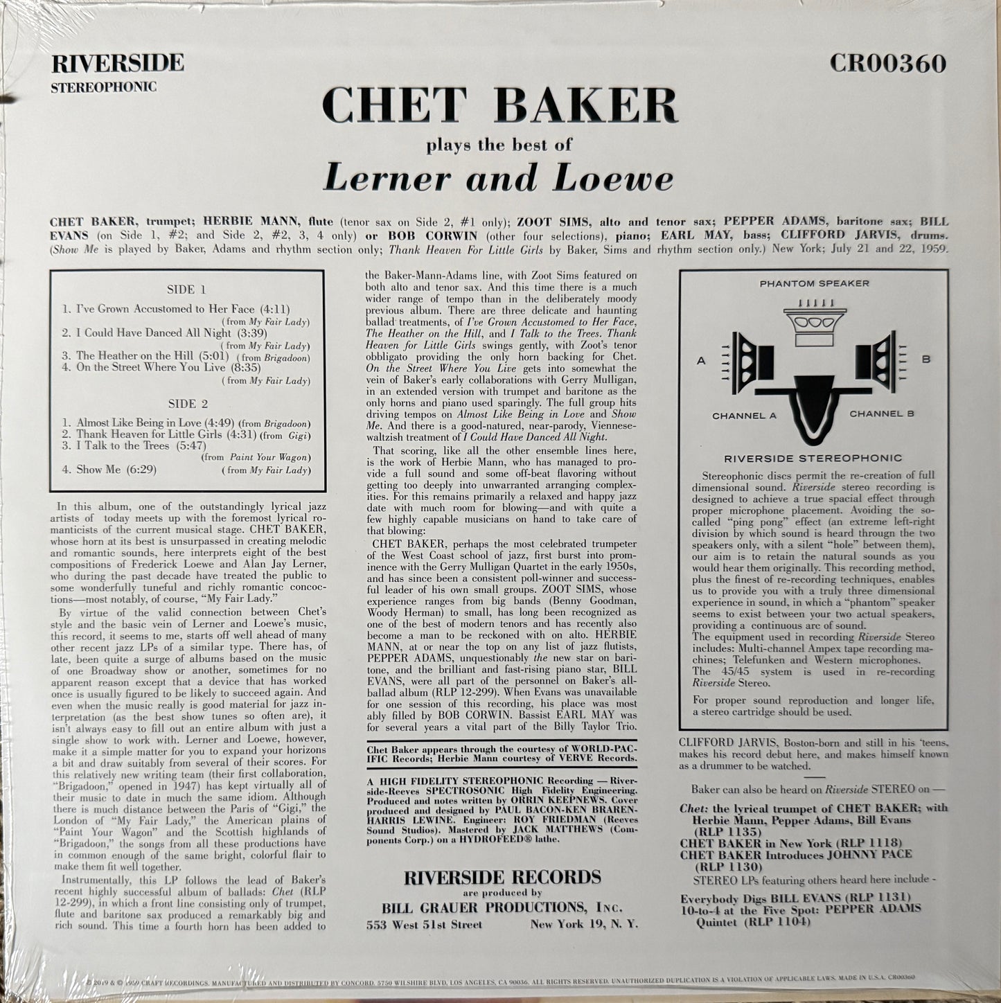 Chet Baker - Plays The Best of Lerner & Loewe (Craft Recordings) Factory Sealed