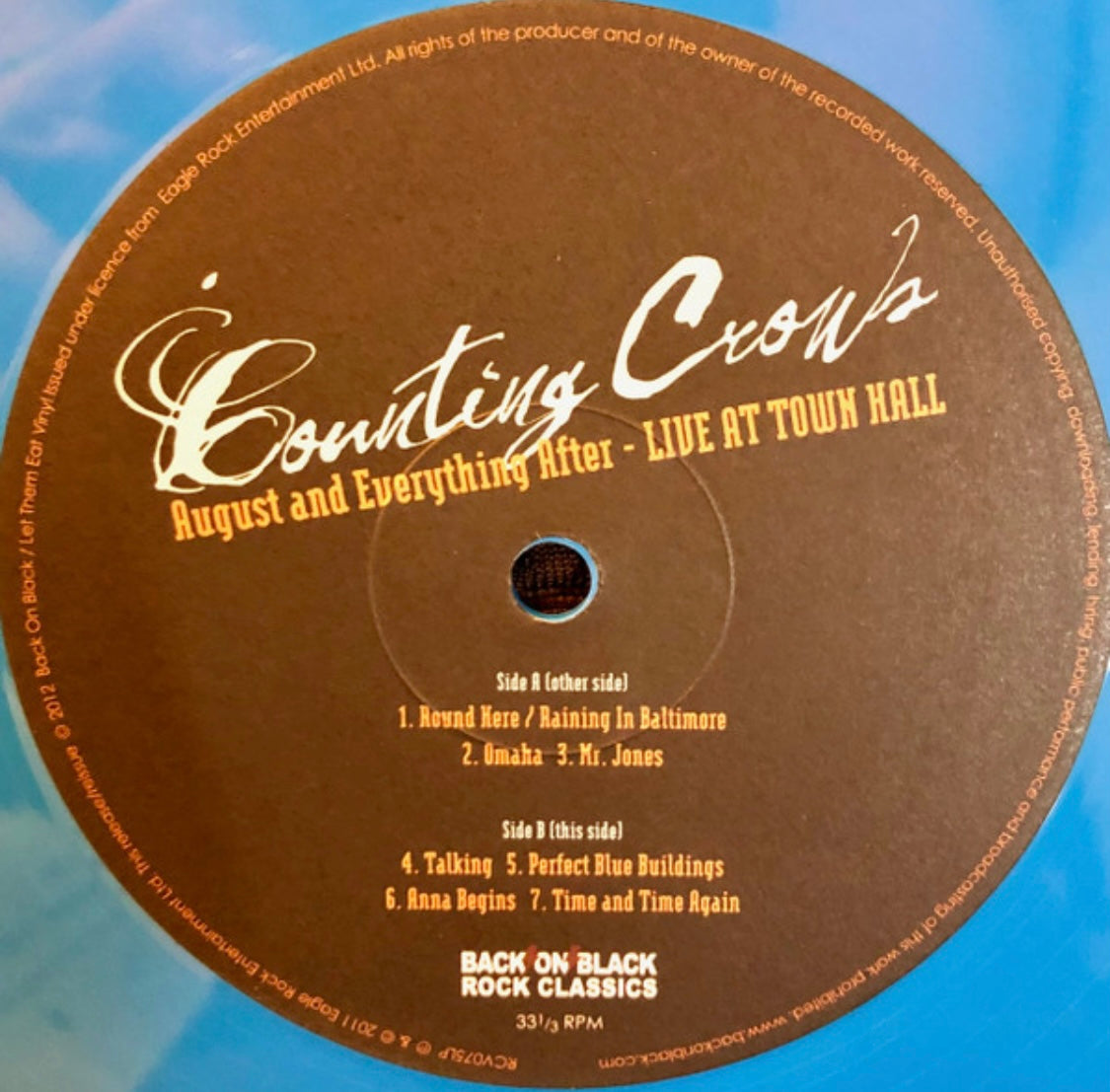 Counting Crows - August And Everything After Live At Town Hall (2012 UK Press LTD ED Blue Vinyl 2XLP)