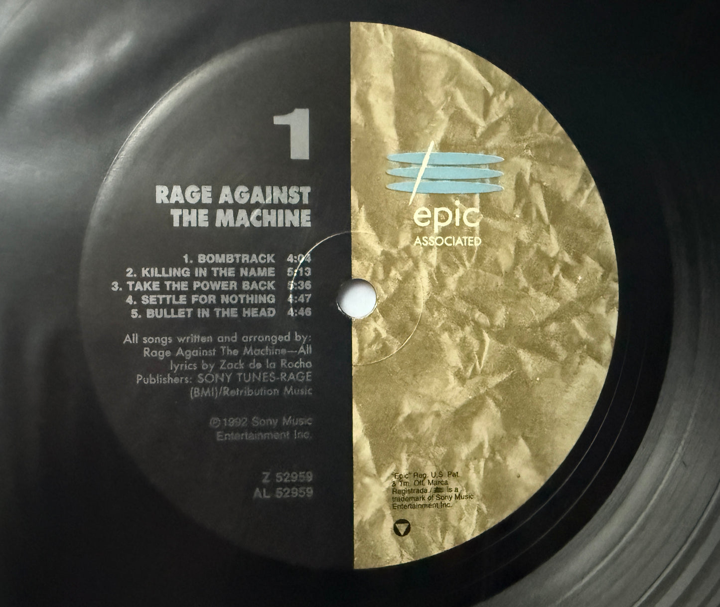 Rage Against The Machine - Self Titled (1992 U.S. Press) RL Masterdisk