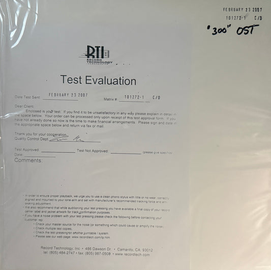 Tyler Bates - “300” Soundtrack (RTI Test Pressing 2XLP) Factory Sealed